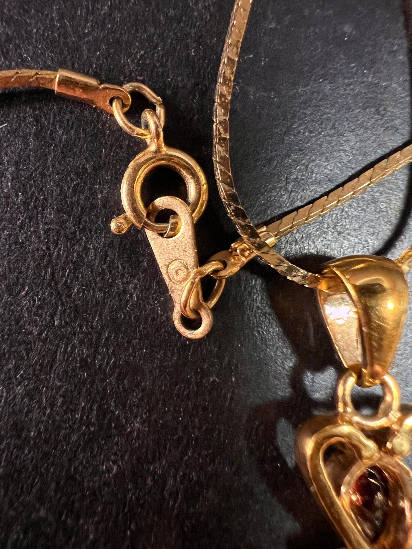 Vintage SETA Garnet Cross Pendant Necklace Gold Tone 24”