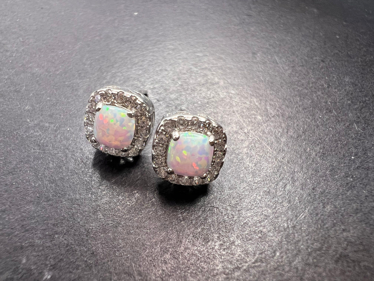 White Lab Created Opal Sterling Silver Stud Earrings 1.54ctw