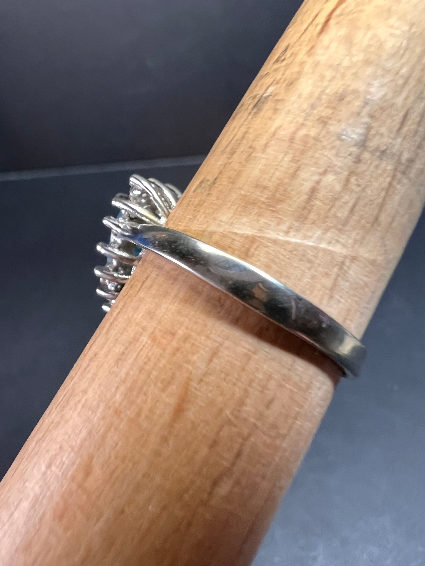 Sky blue trillium CZ halo sterling silver ring size 9