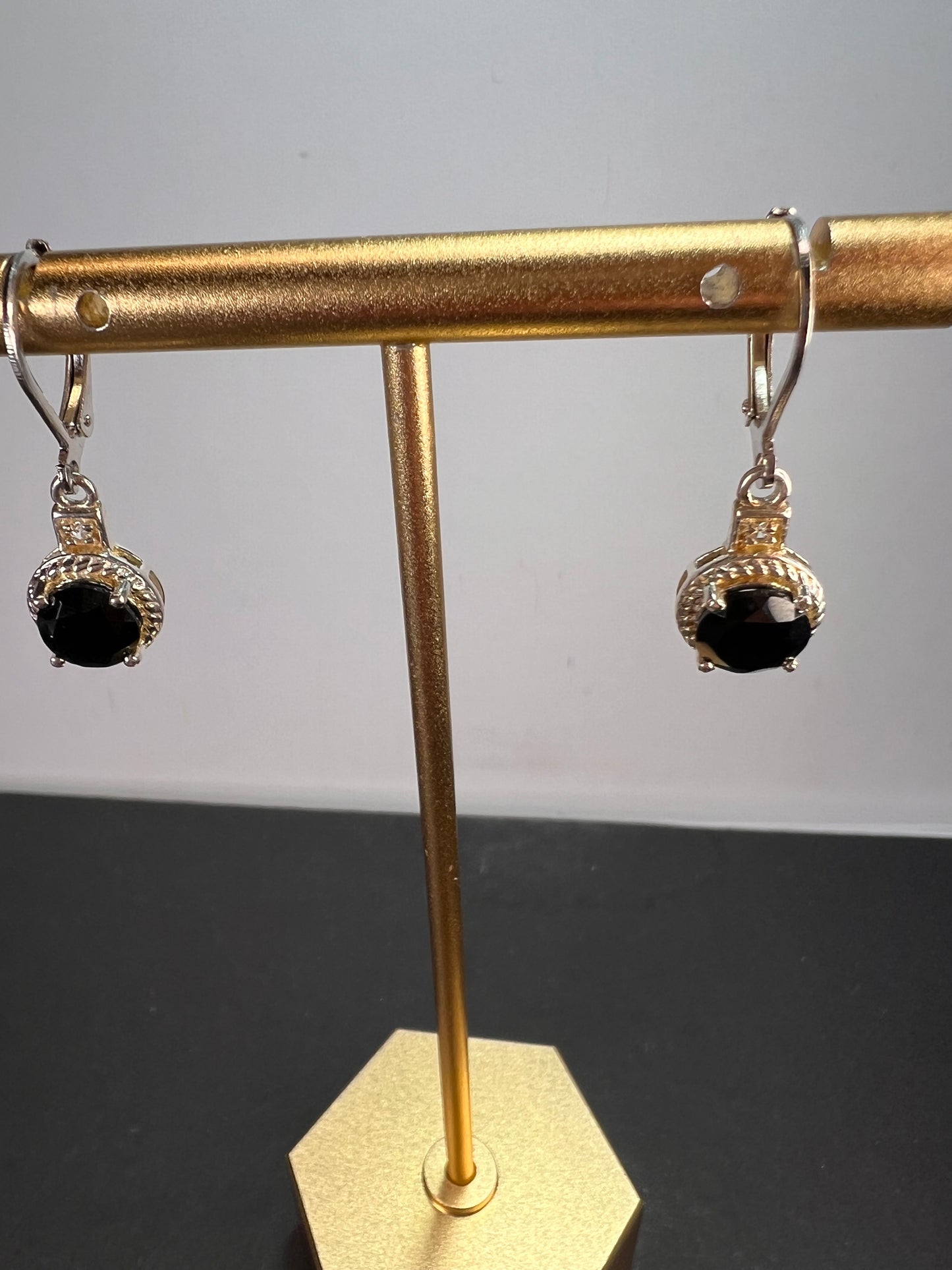 Thai black spinel and zircon lever back earrings in sterling silver with stainless steel lever backs 3.35 ctw