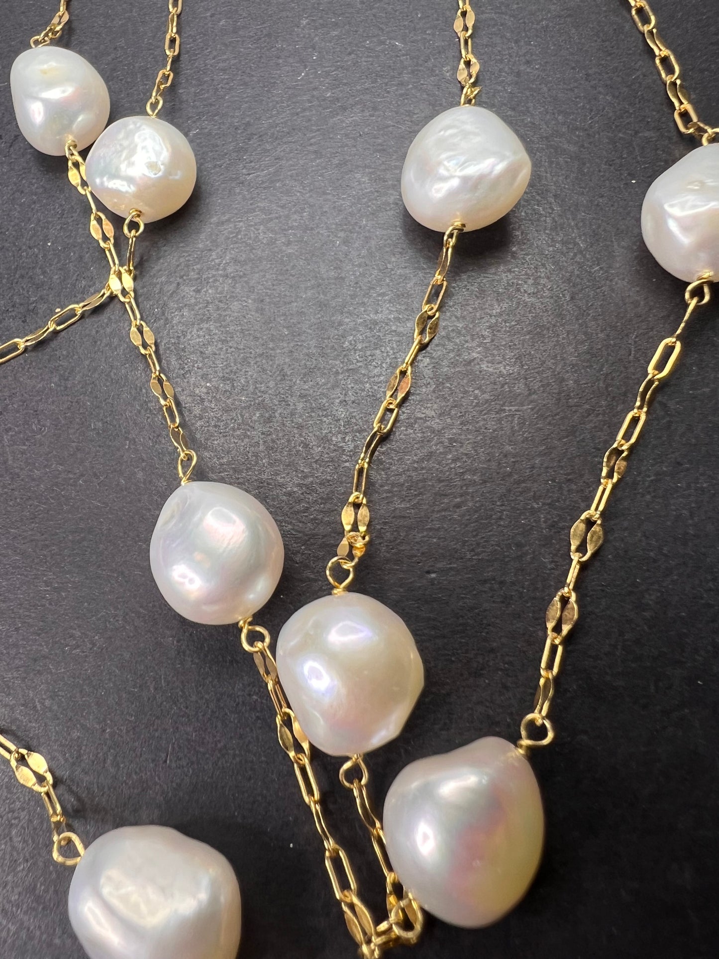 10.5-11mm white cultured freshwater pearl double strand station necklace in 18k yellow gold over sterling silver