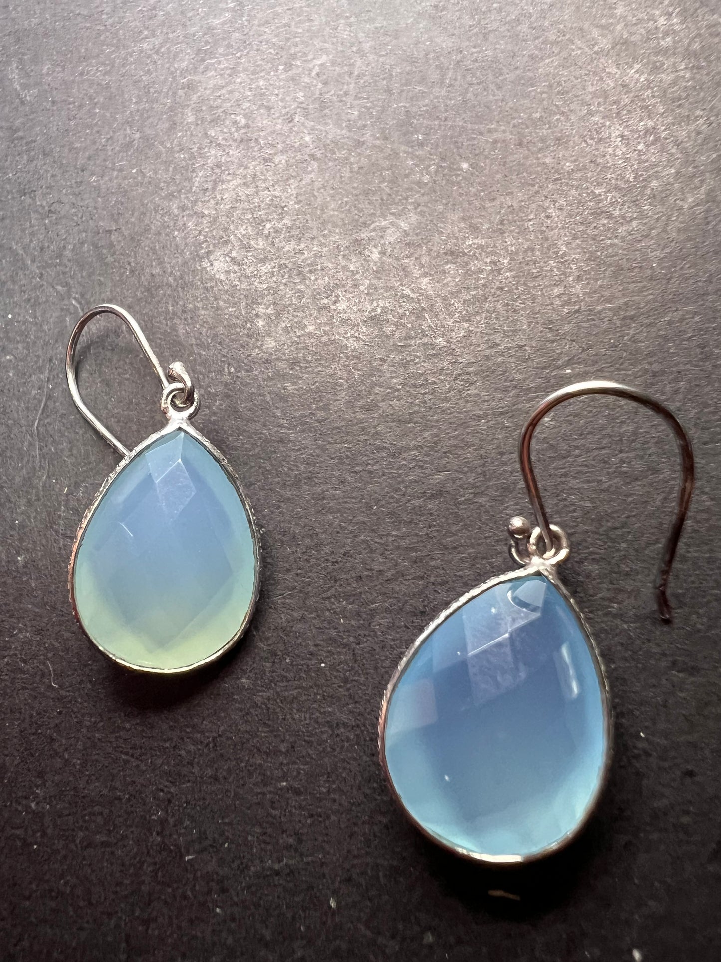 Aqua chalcedony sterling silver teardrop earrings