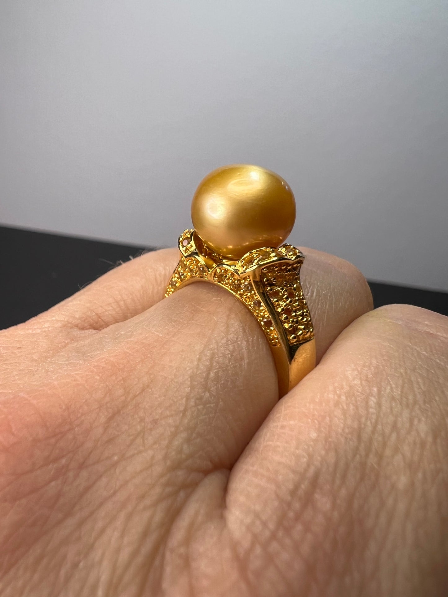 Golden Cultured South Sea Pearl and Citrine 18k Yellow Gold Over Sterling Silver Ring size 9