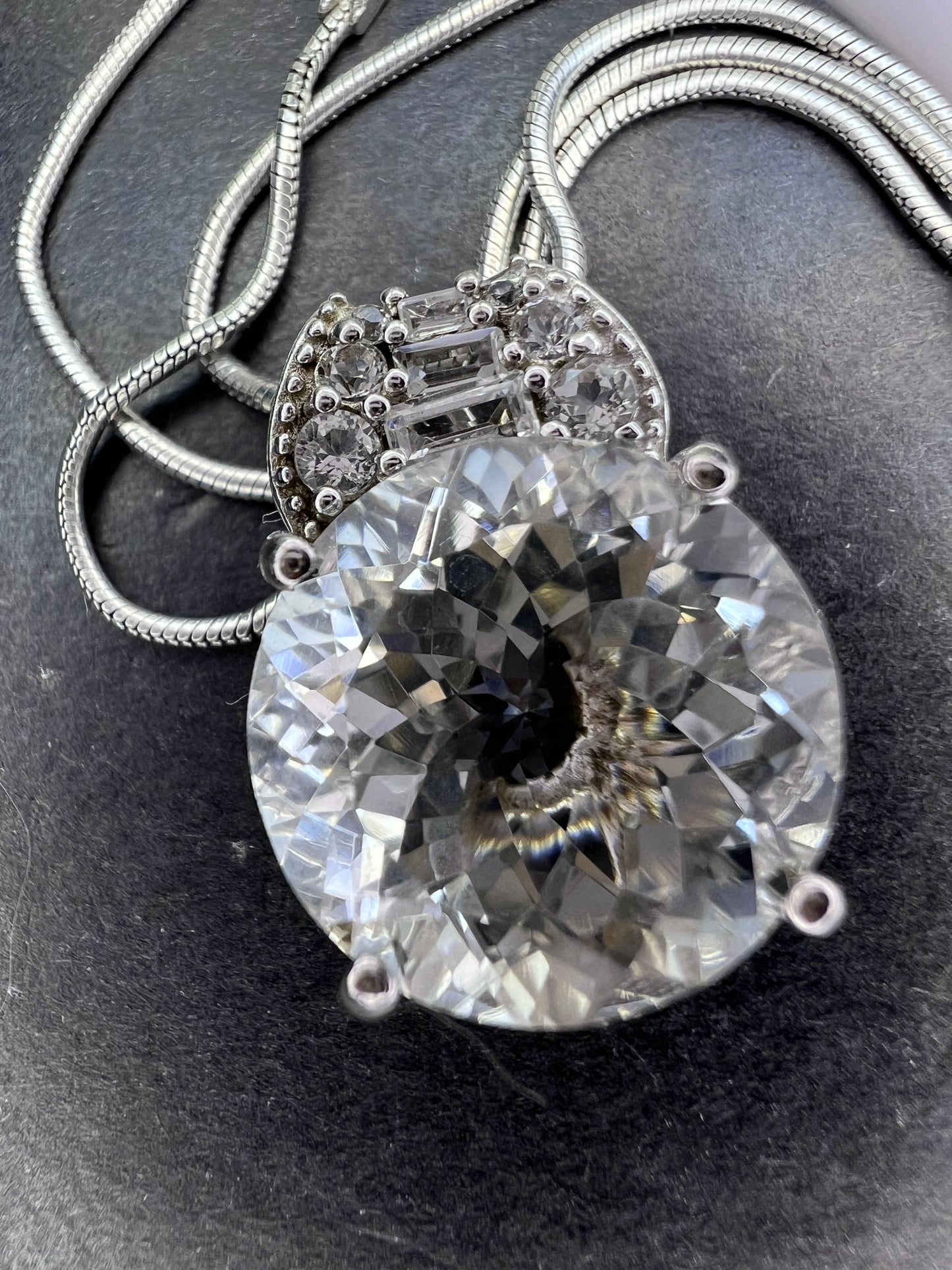 White topaz sterling silver pendant and 20 inch chain necklace