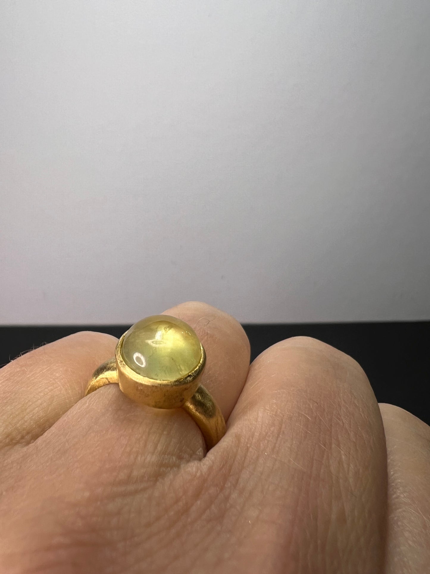 Prehnite brushed gold over sterling silver ring size 7