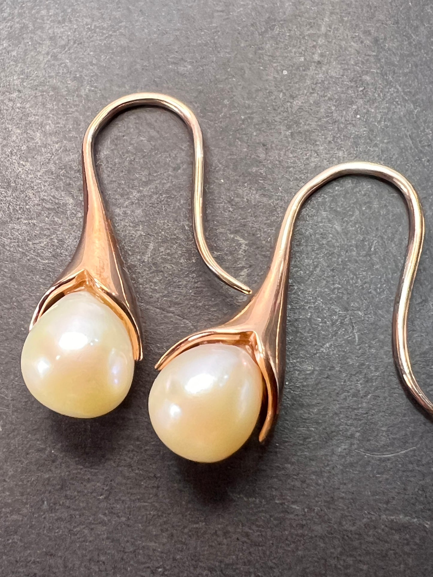 Freshwater cultured drip pearl earrings in 14k rose gold over sterling silver