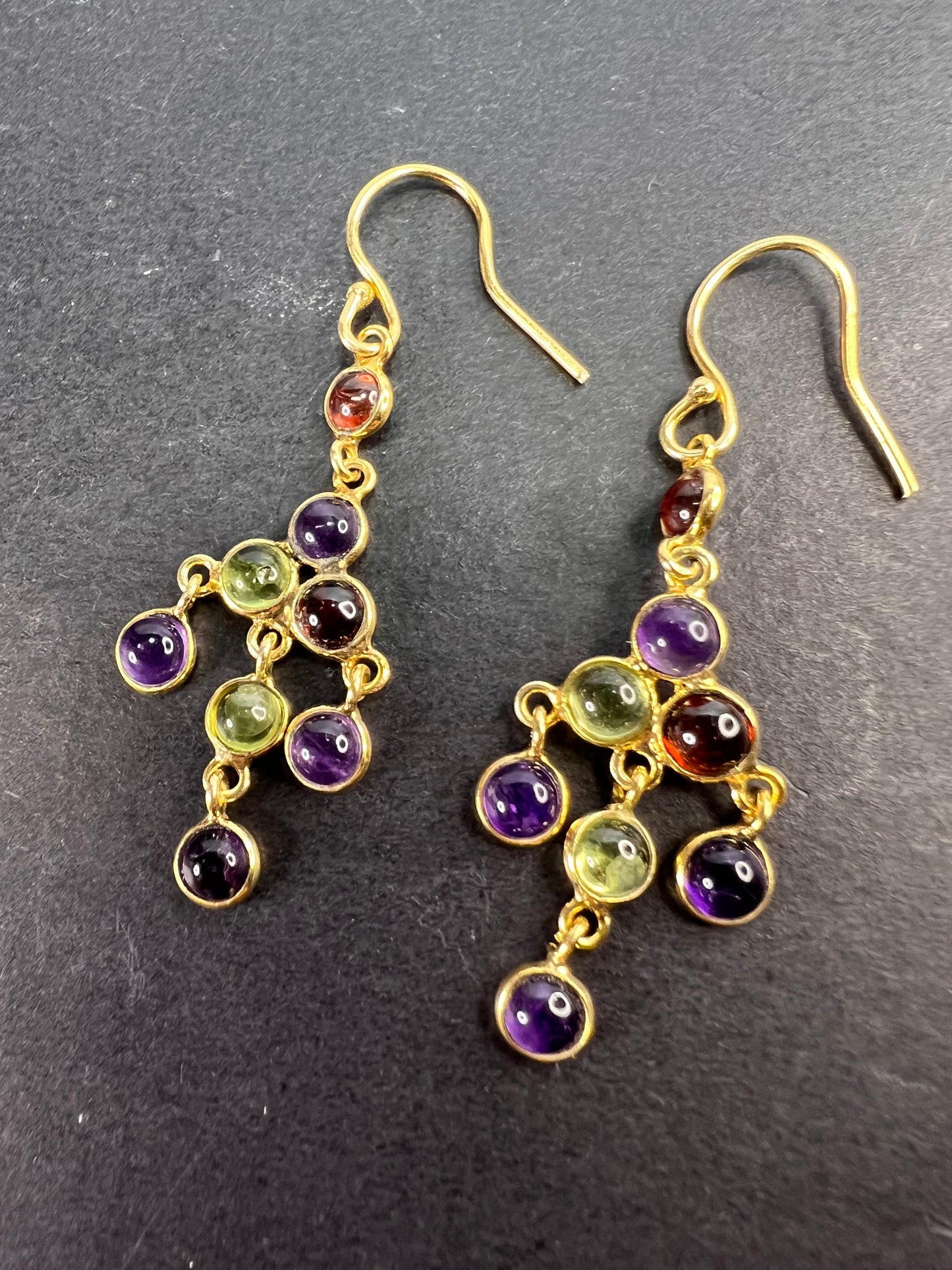 Multi gemstone chandelier earrings in gold over sterling silver