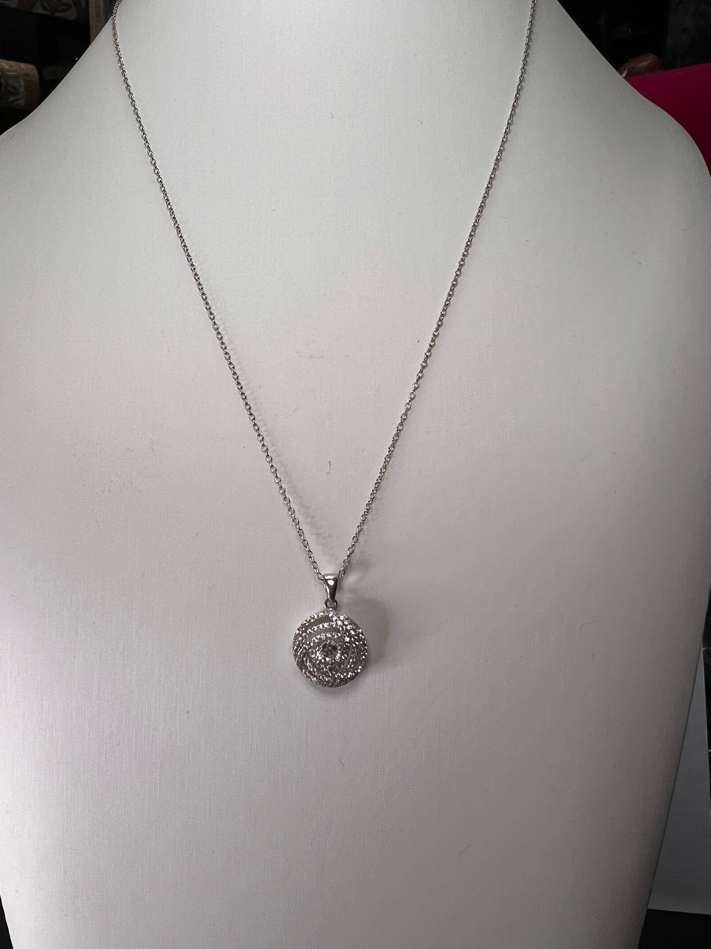 Cz swirl circle sterling silver pendant and chain