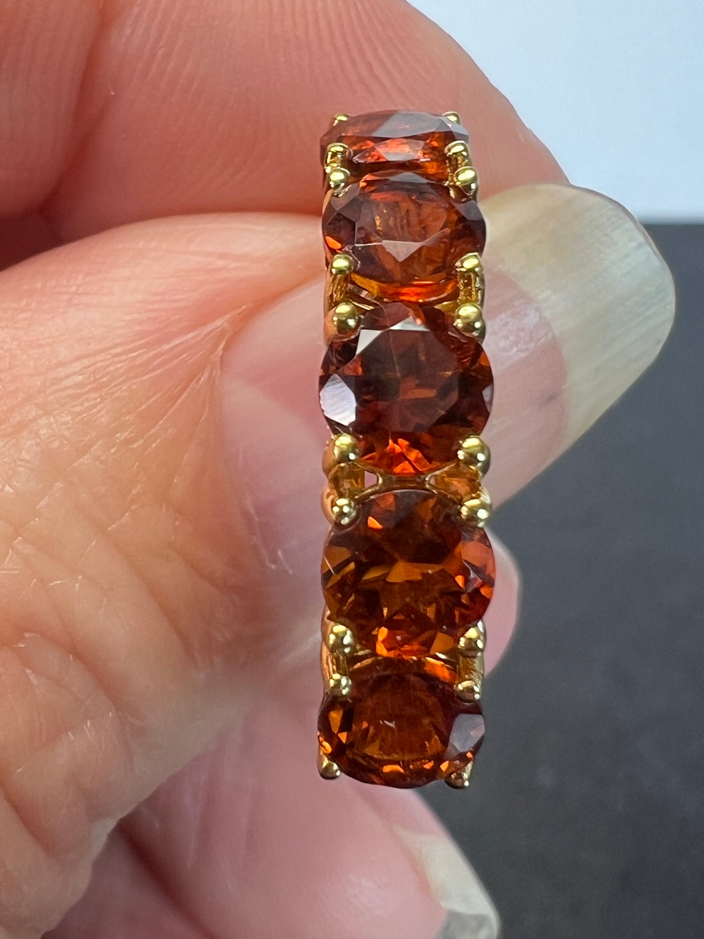 Brazilian Cherry Citrine 5 Stone Ring in Vermeil Yellow Gold Over Sterling Silver 2.25 ctw size 9