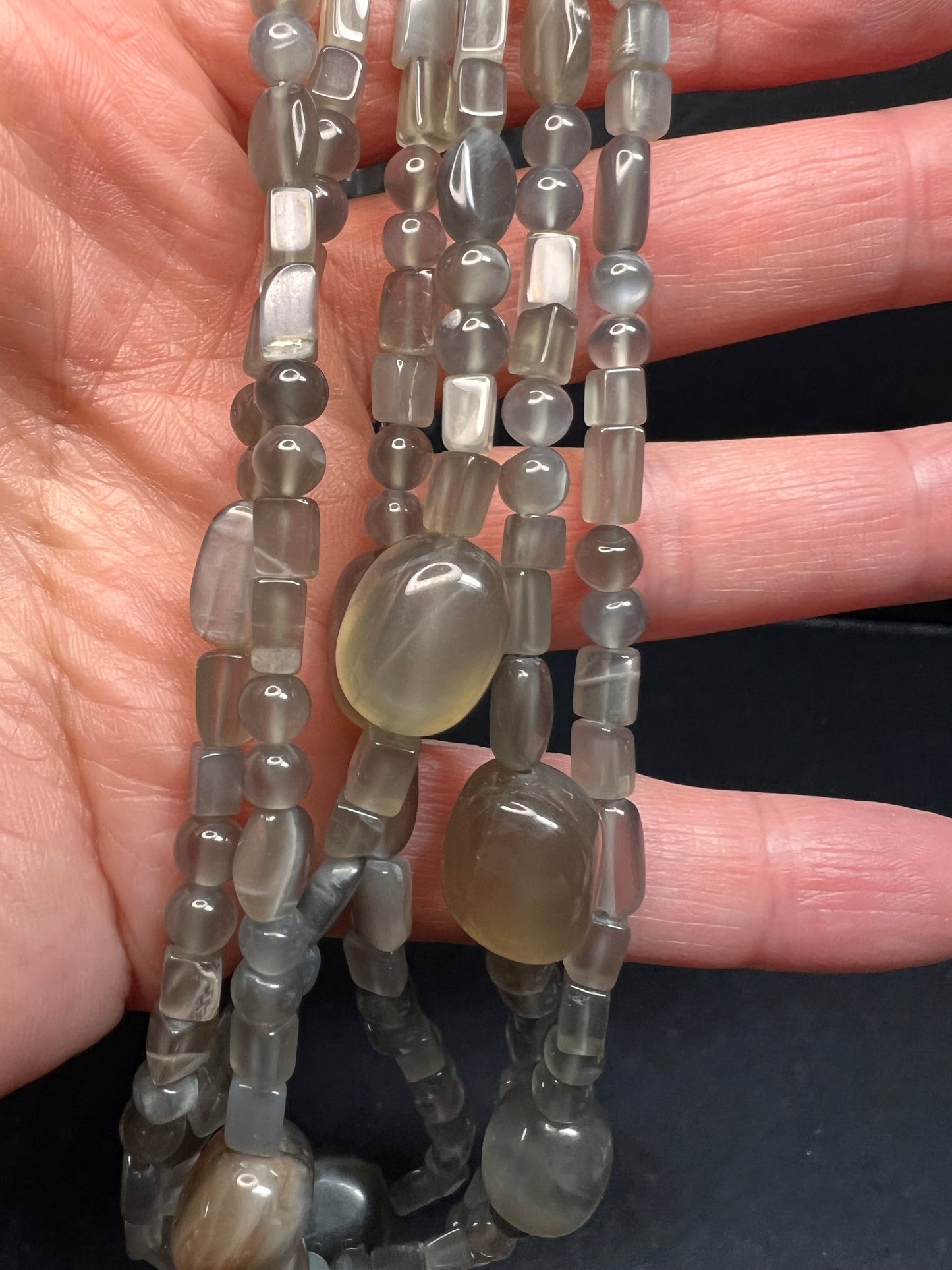 NEW Nate & Etan grey moonstone triple strand necklace with sterling silver clasp