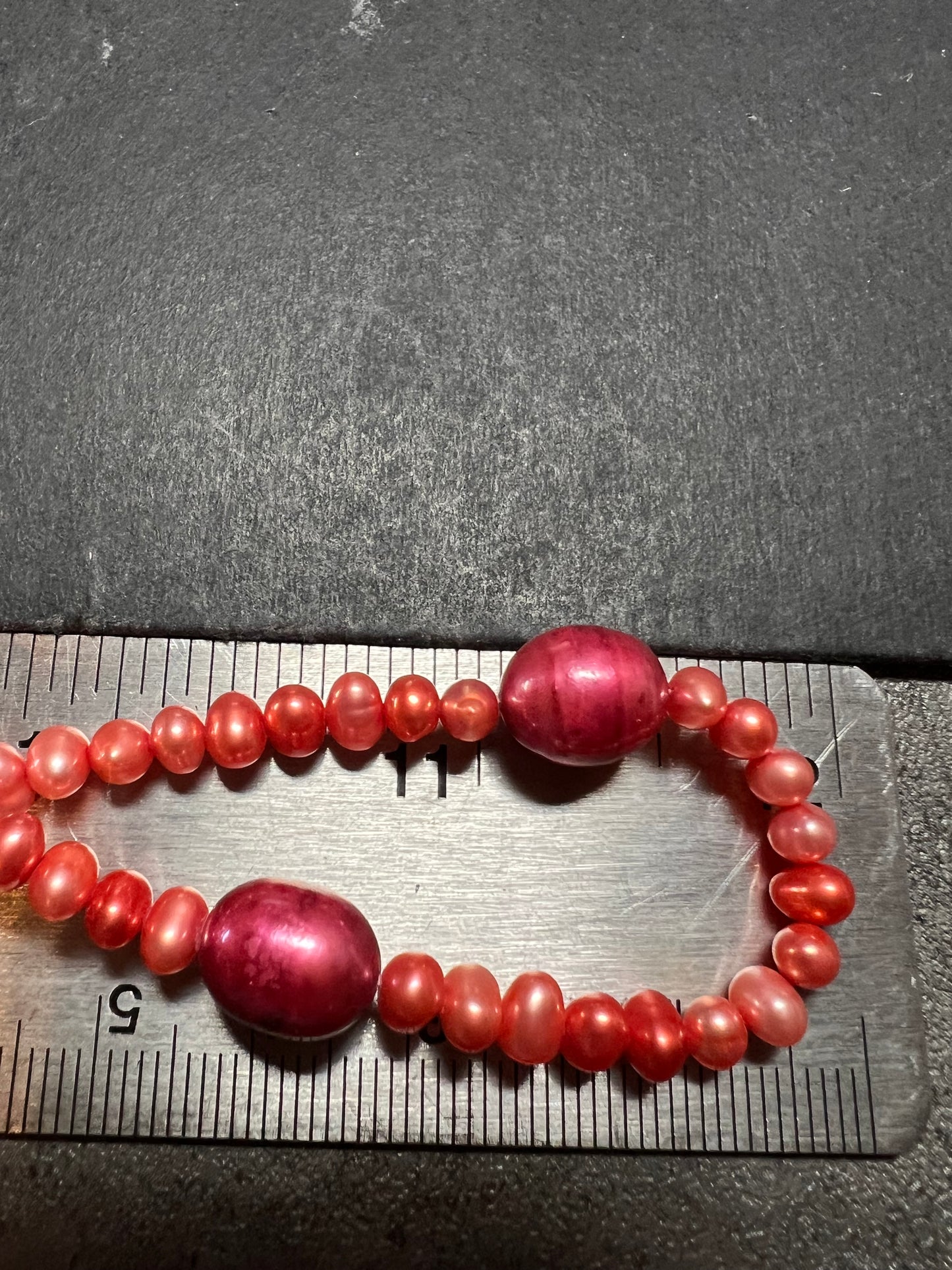 NEW coral and magenta colored freshwater pearl 36 inch station necklace with sterling silver clasp