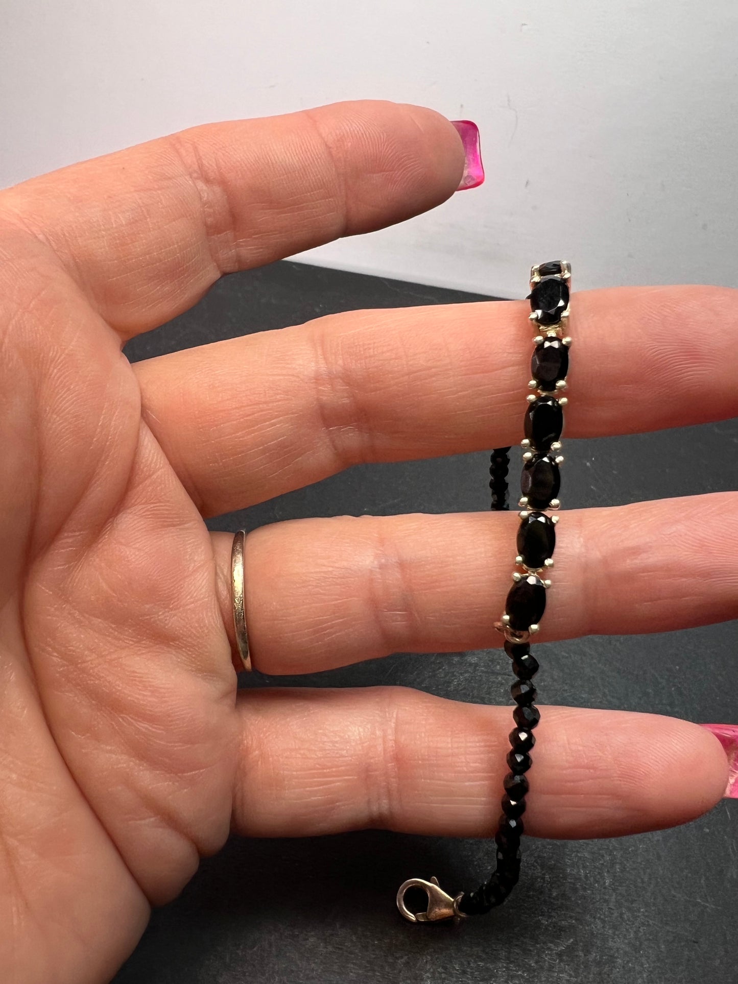 Black spinel bracelet in sterling silver