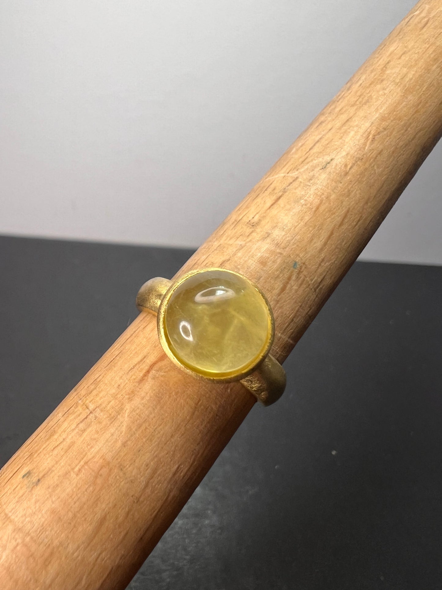 Prehnite brushed gold over sterling silver ring size 7