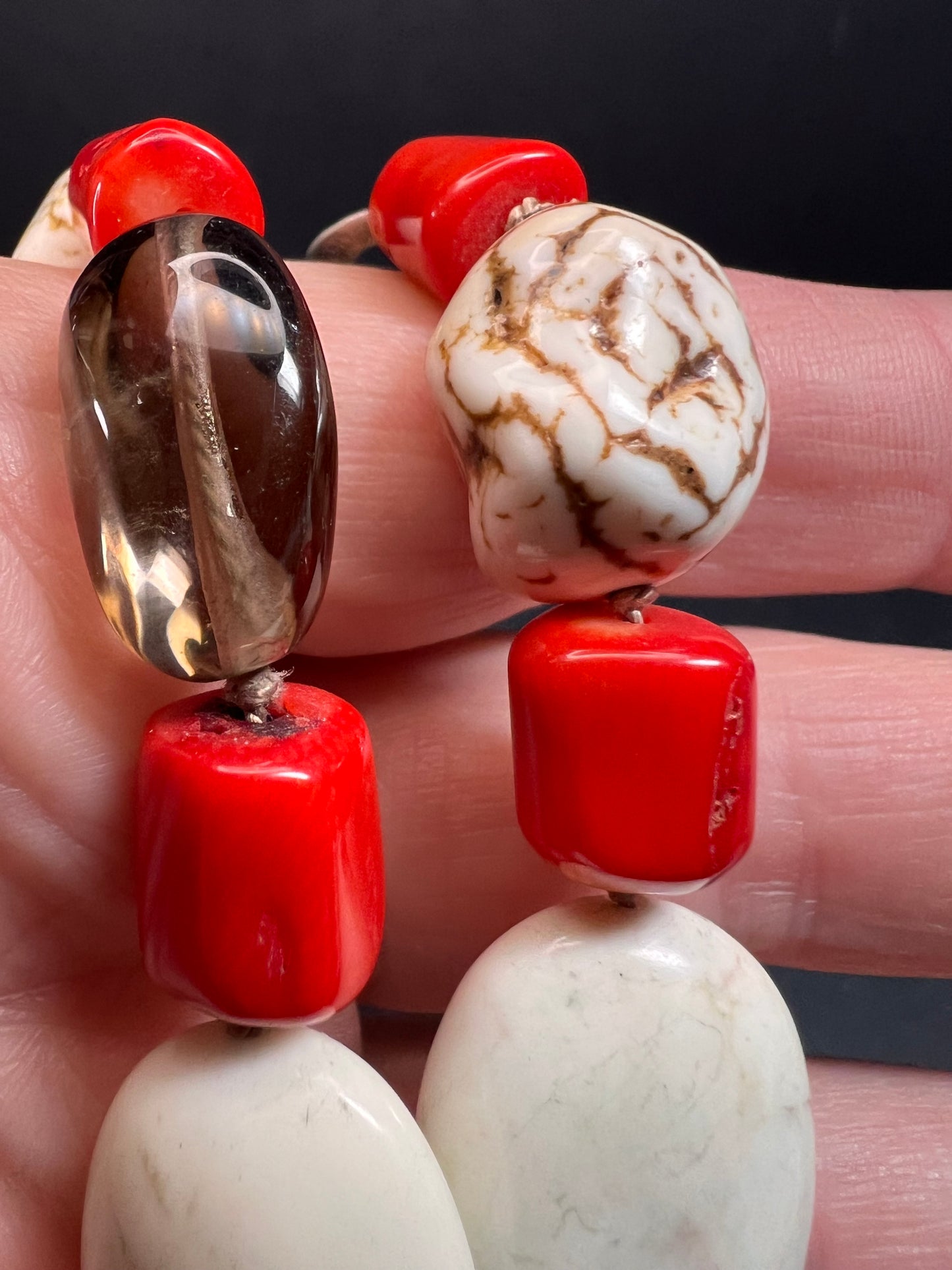 NEW Bamboo coral multi stone sterling silver necklace