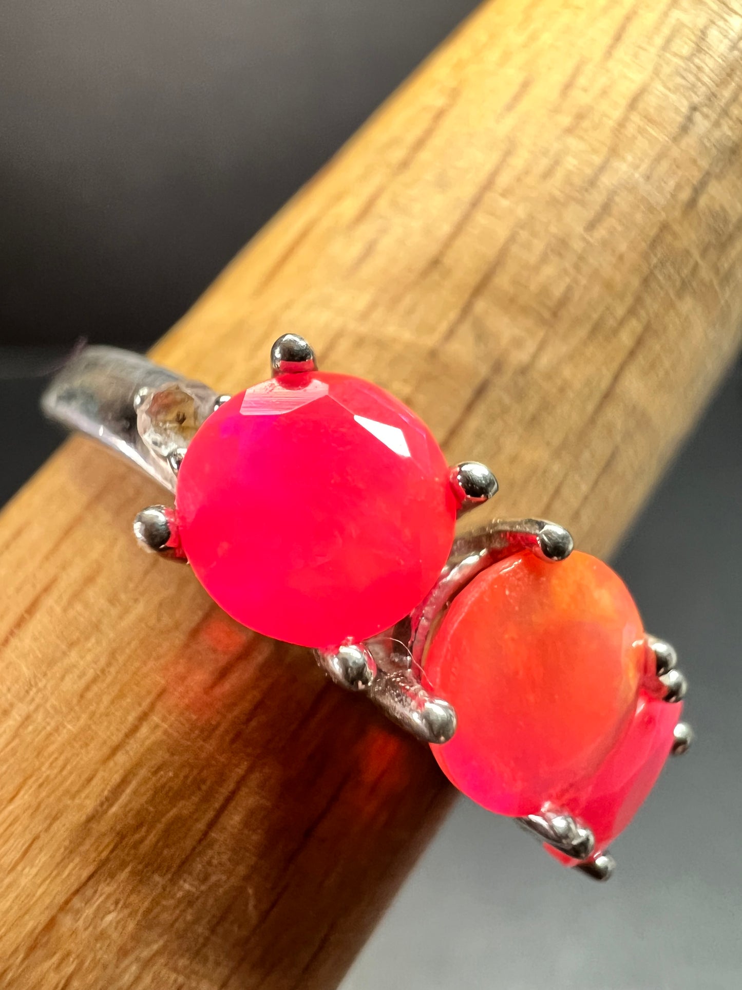Sterling Silver Neon Pink Opal Ring Size 9 Topaz 925