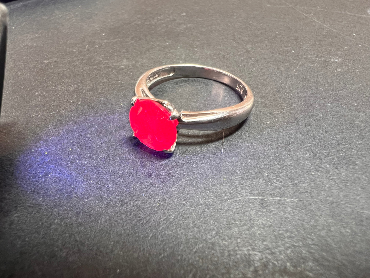 Ruby solitaire sterling silver ring size 7