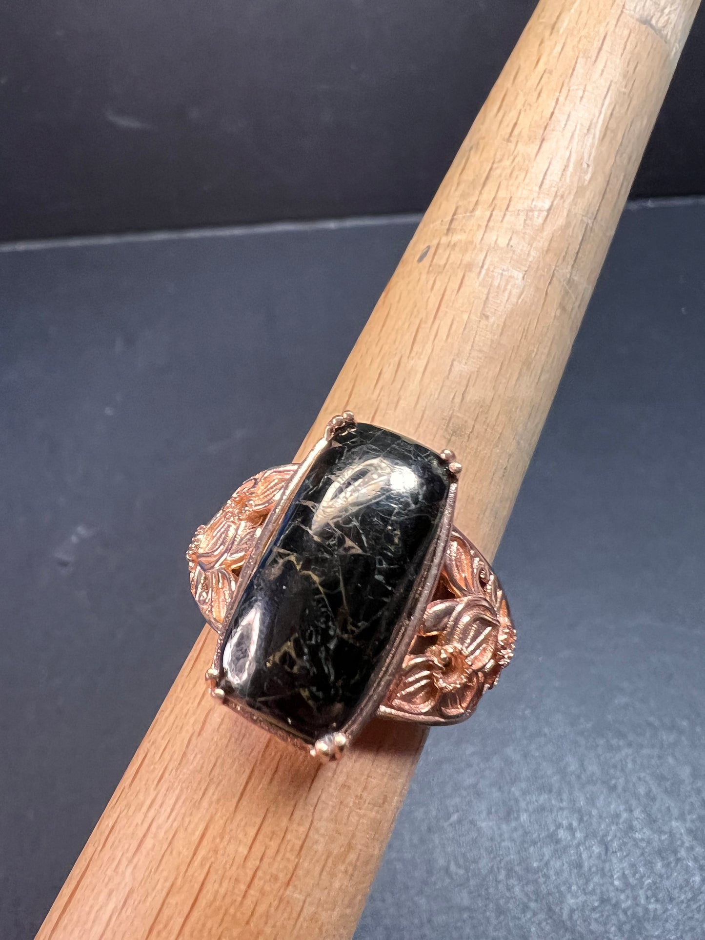 NEW Shungite in matrix ring in rose gold over brass size 9