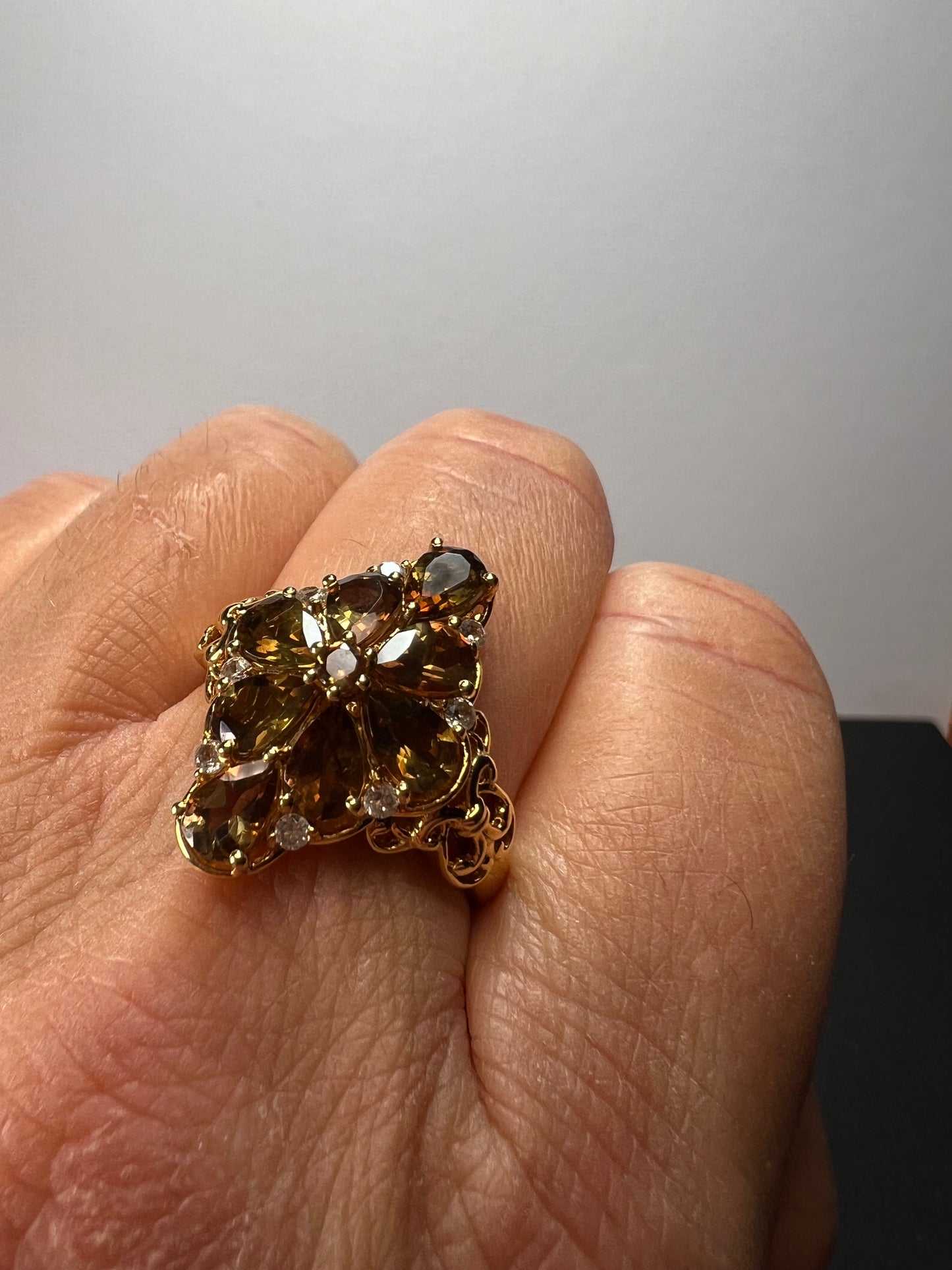 Andalusite and zircon cocktail ring in gold vermeil size 10