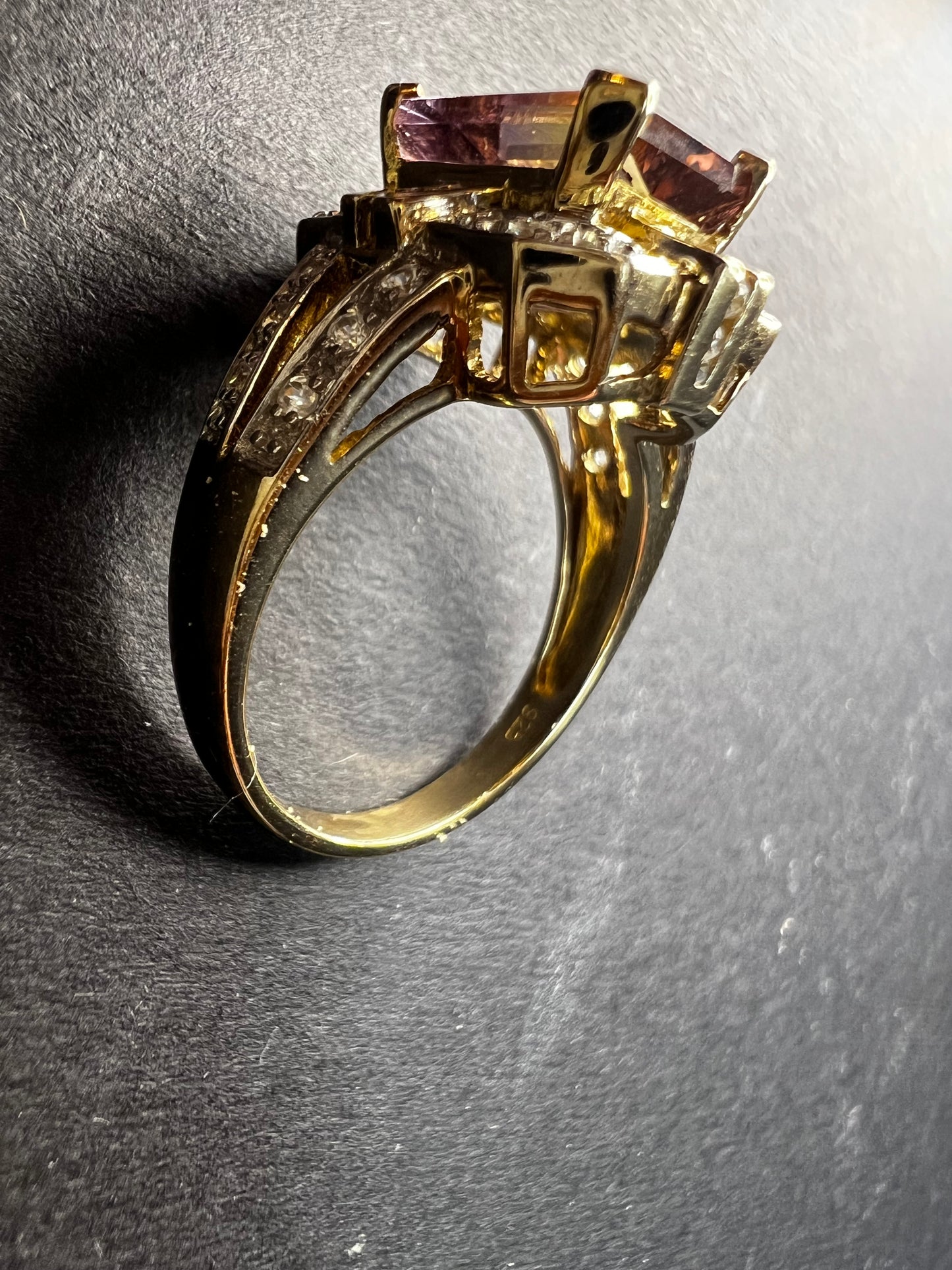 Vintage Ametrine Emerald Cut Ring Gold Over Sterling White Zircon Size 7