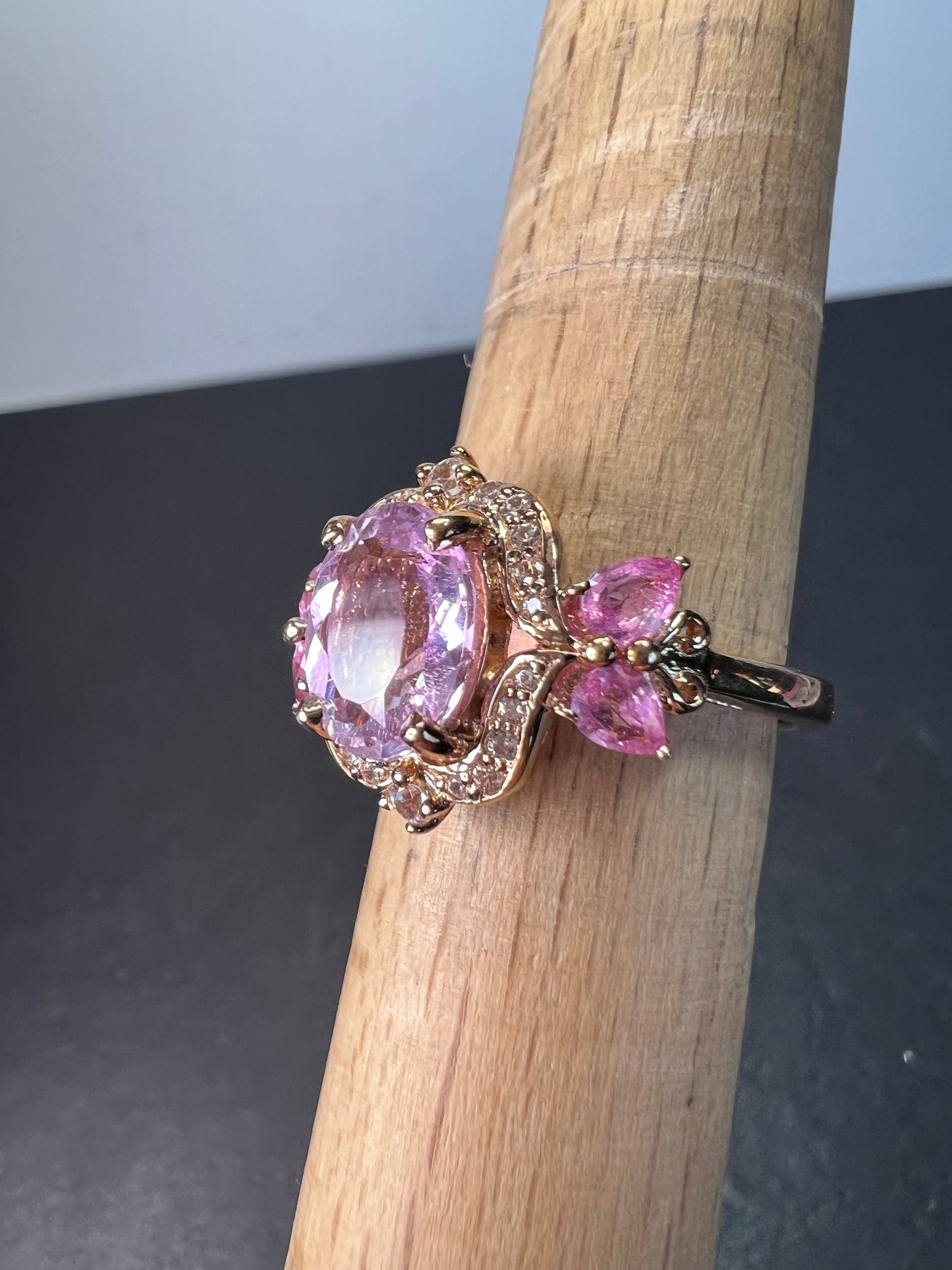 Kunzite and pink sapphire halo ring size 9