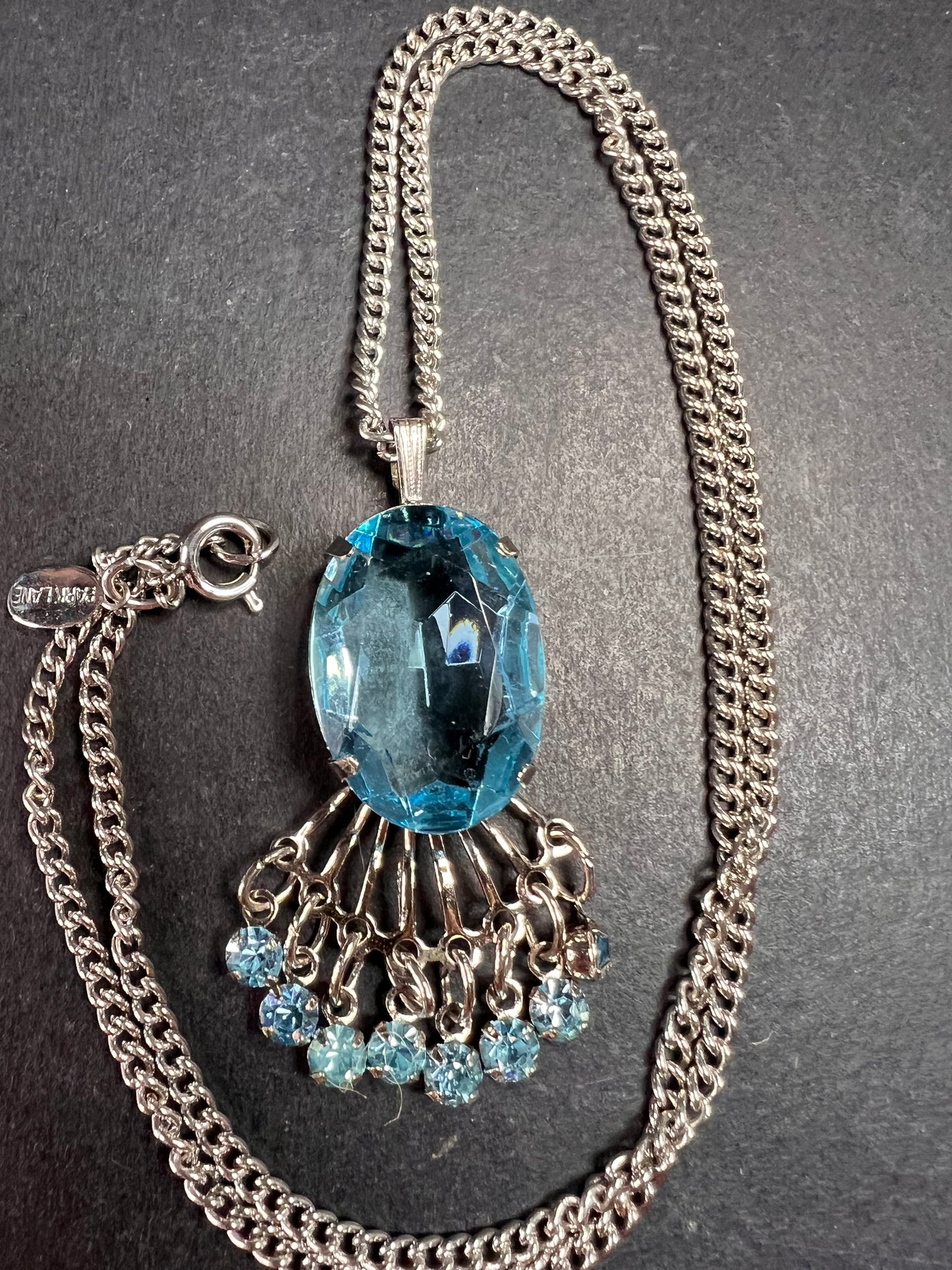 Vintage Park Lane Mid Century Blue Glass Chandelier Necklace 21”