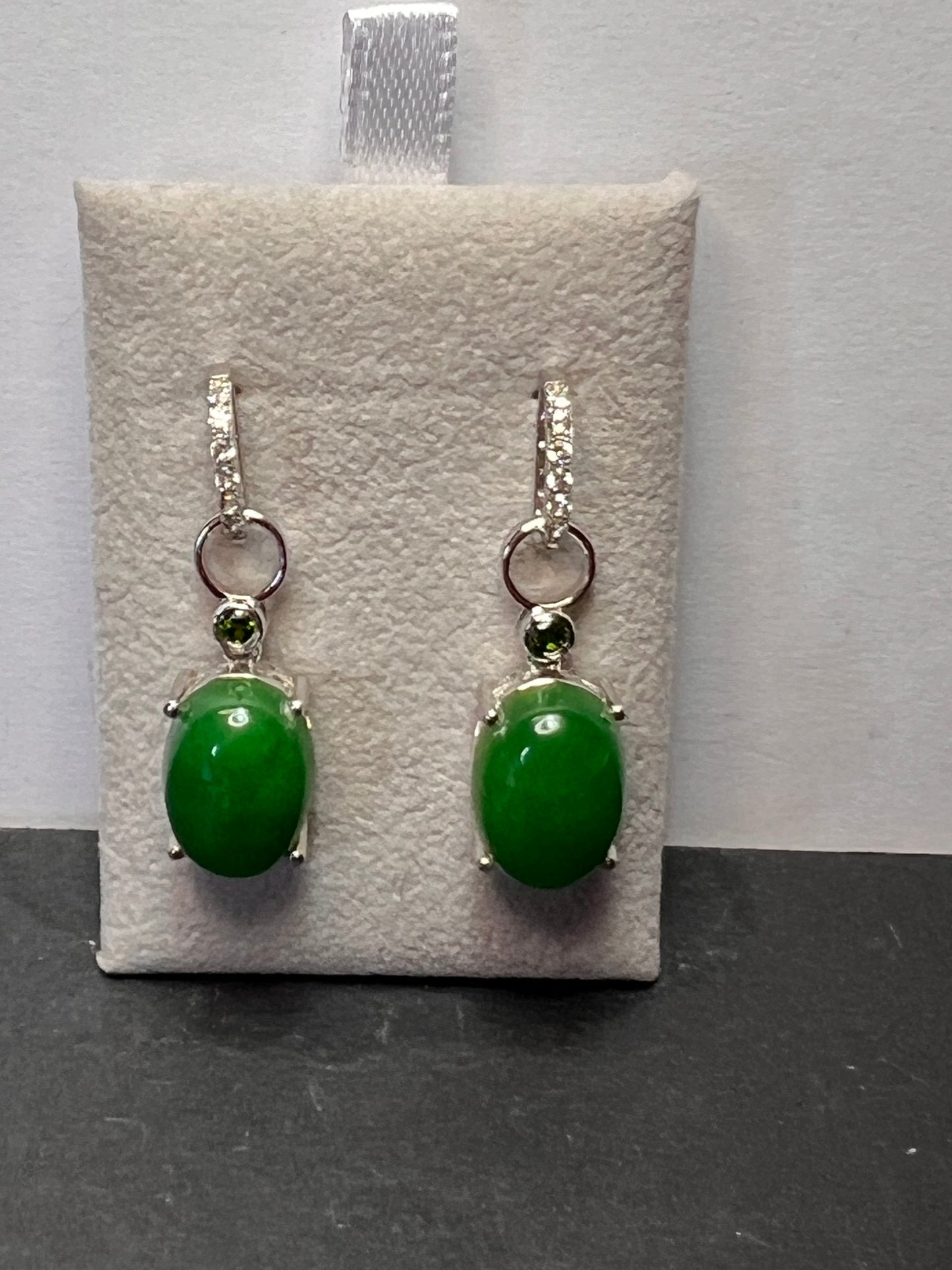 Jade and chrome diopside sterling silver earrings