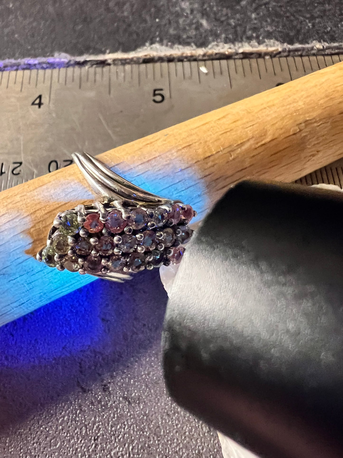Vintage Sterling Silver Green Sapphire Cluster Ring Size 7