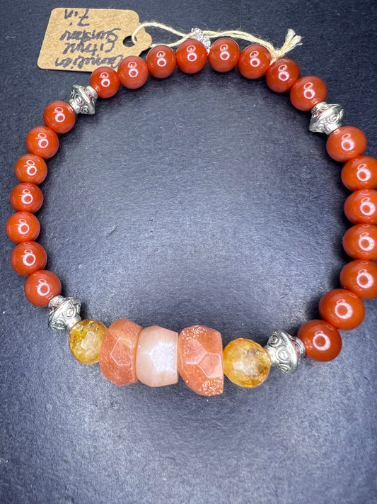 Carnelian, citrine , and sunstone stretch bracelet 7 inch