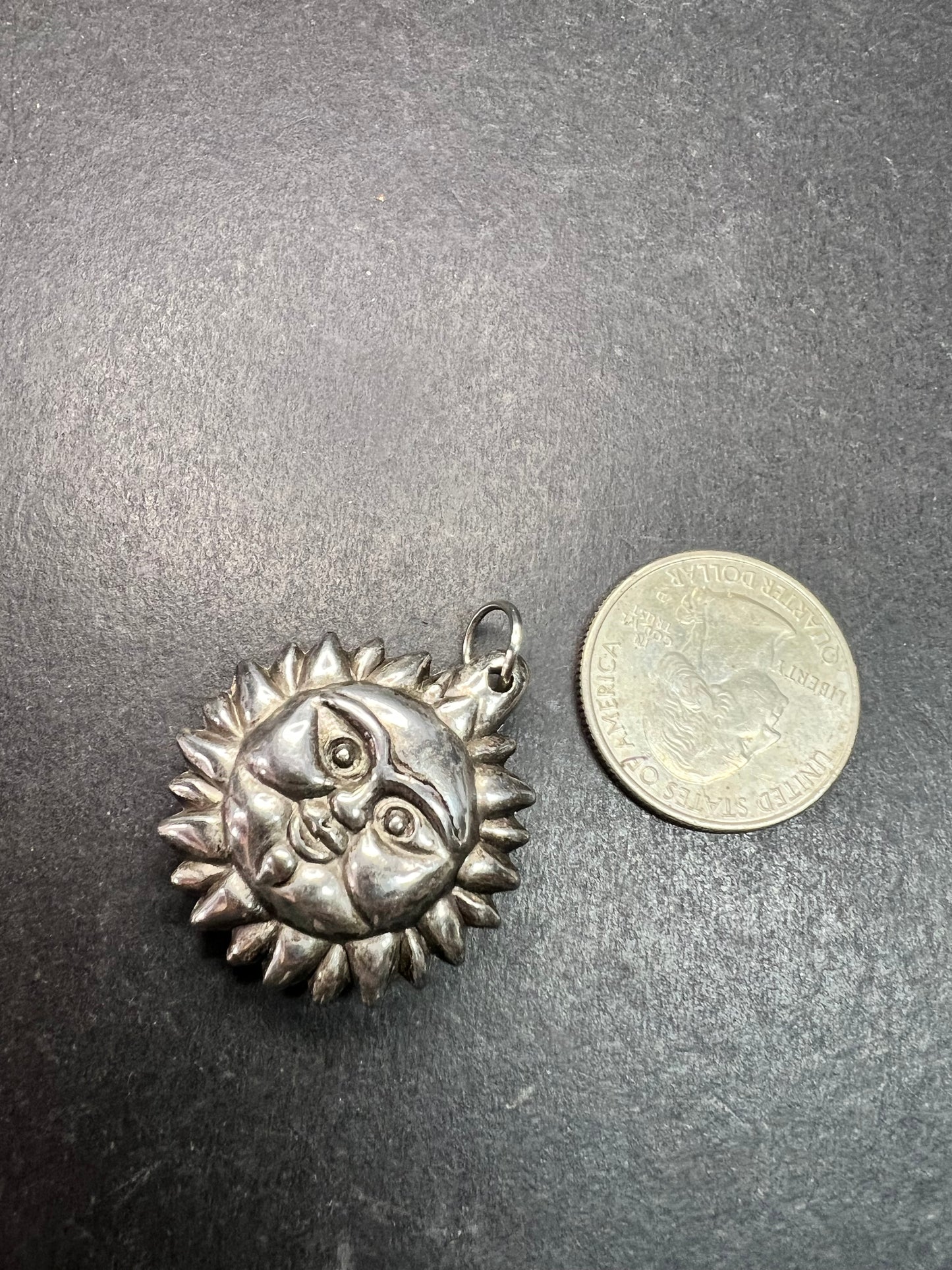 Vintage Sun Face Pendant Silver Tone Celestial Costume Jewelry Charm