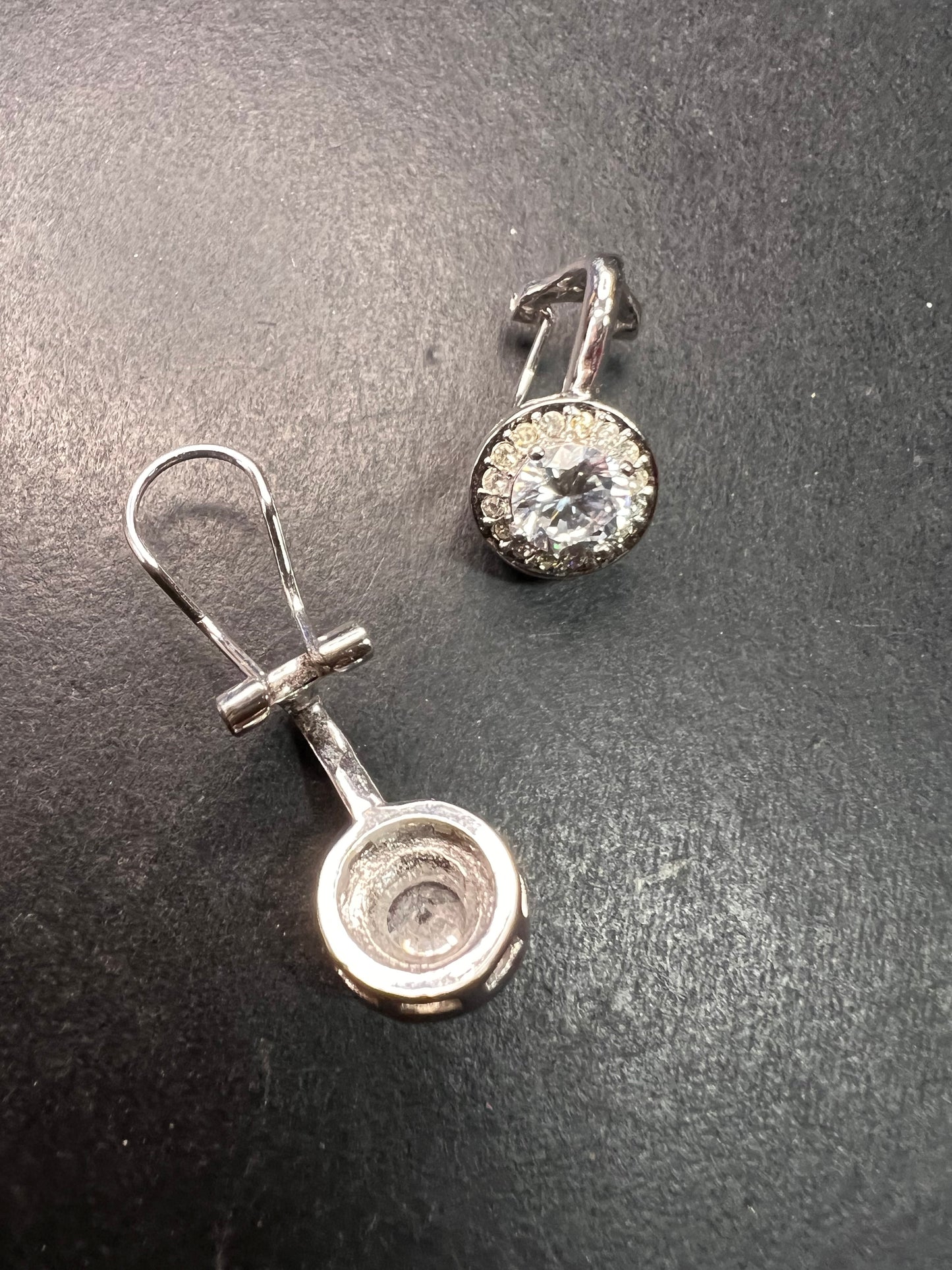 Silver Plated 6mm CZ Halo Omega Back Earrings Sparkly Round Studs