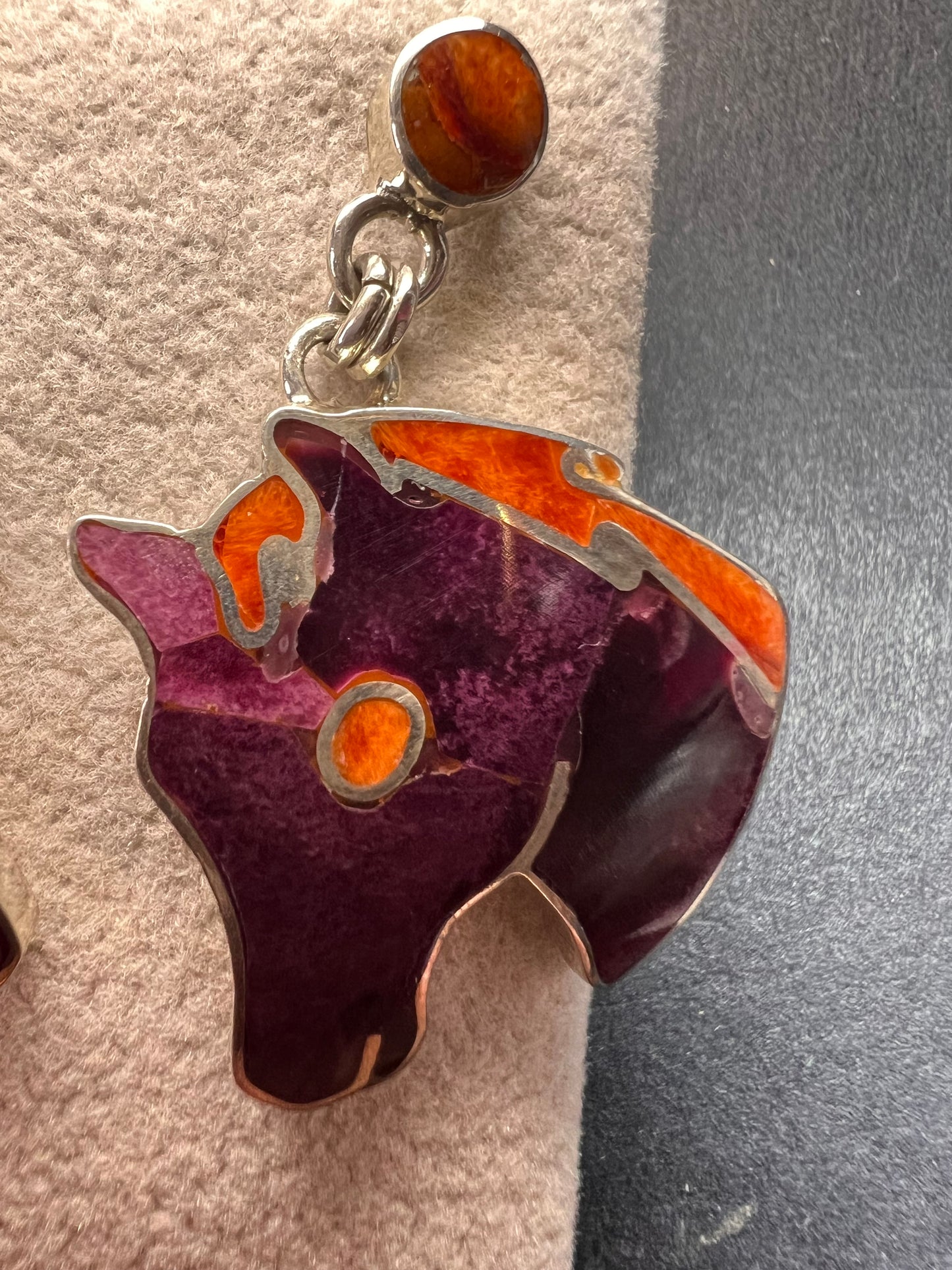 NEW Peruvian spiny oyster sterling silver horse head earrings