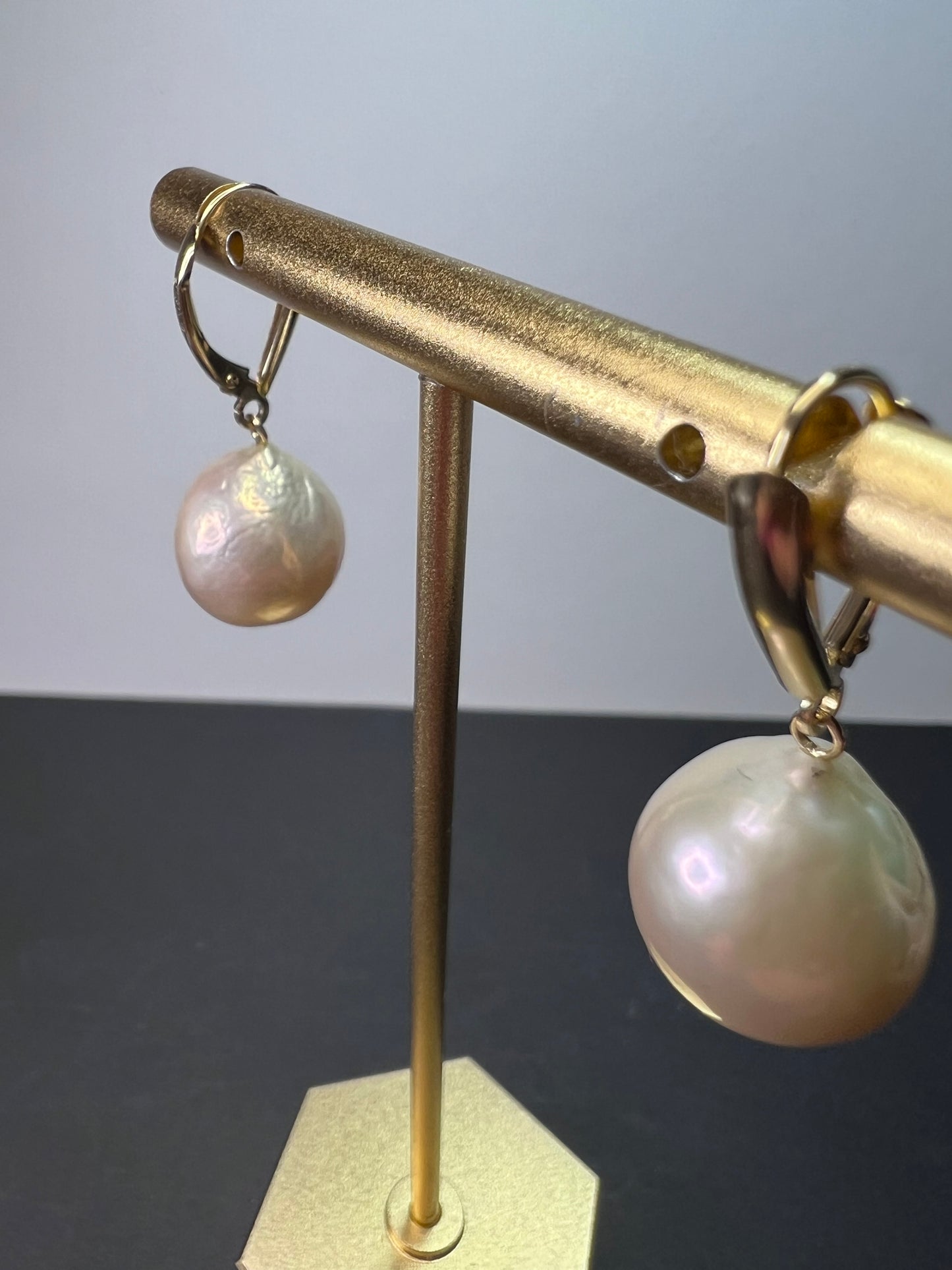 14k gold lever back pearl earrings