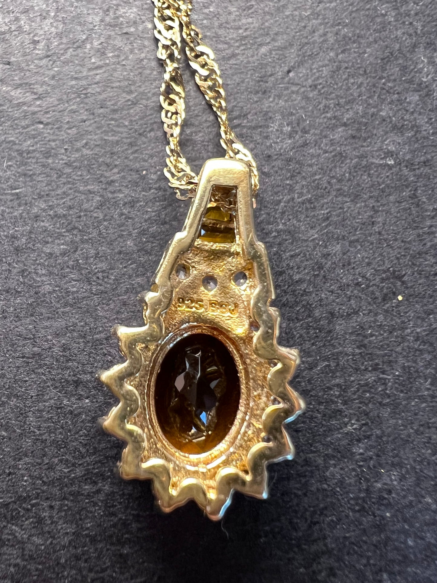 Mandarin citrine and white topaz halo pendant necklace in 14k gold over sterling silver