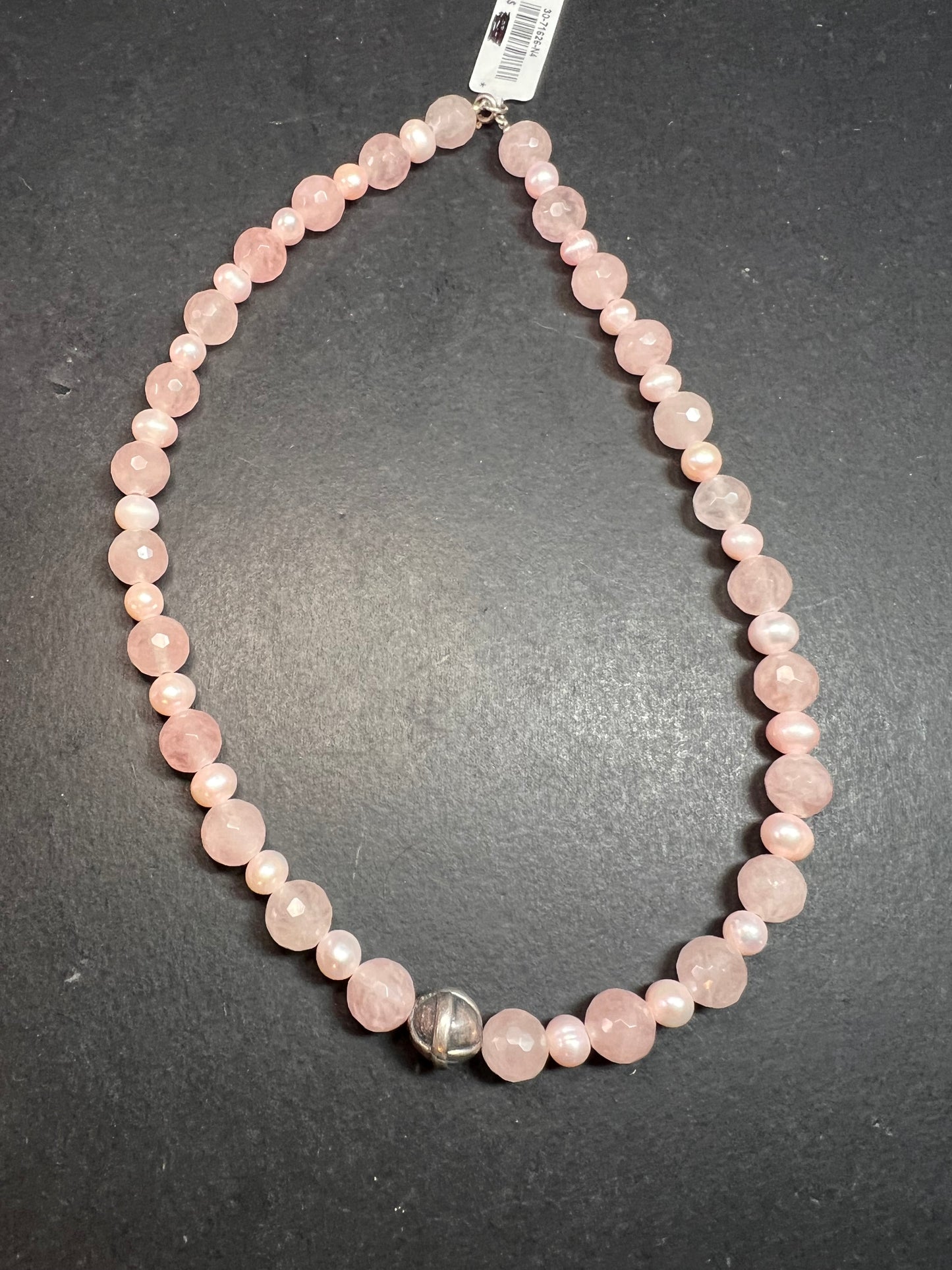 NEW rose quartz and pearl sterling silver necklace