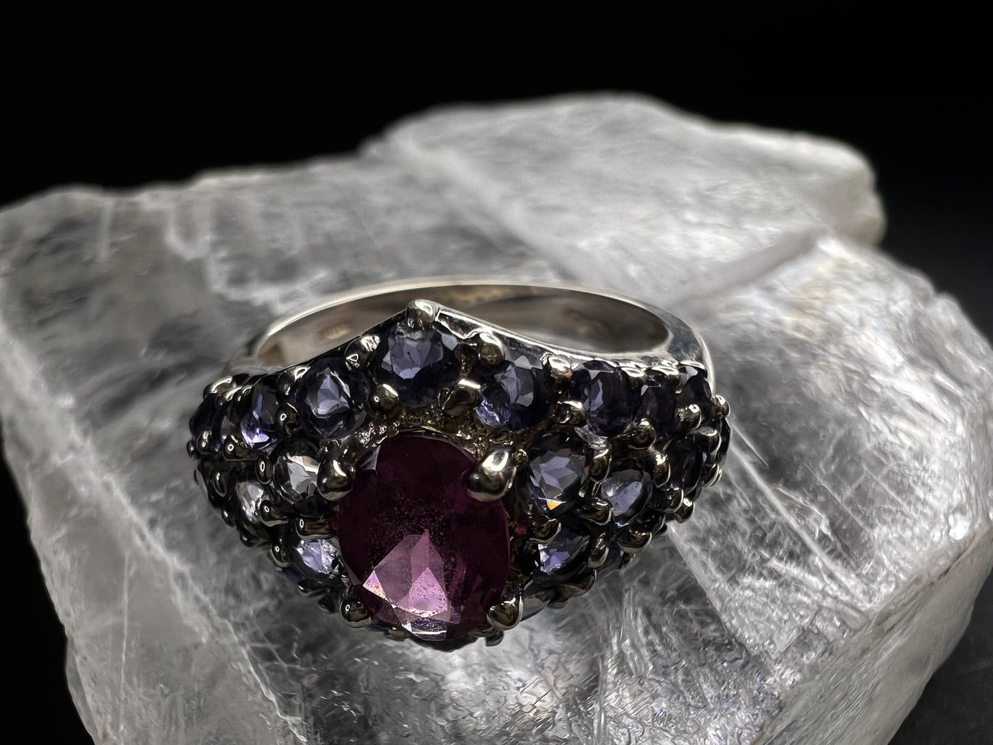 Pink Tourmaline Tanzanite Sterling Silver Cluster Ring Size 7