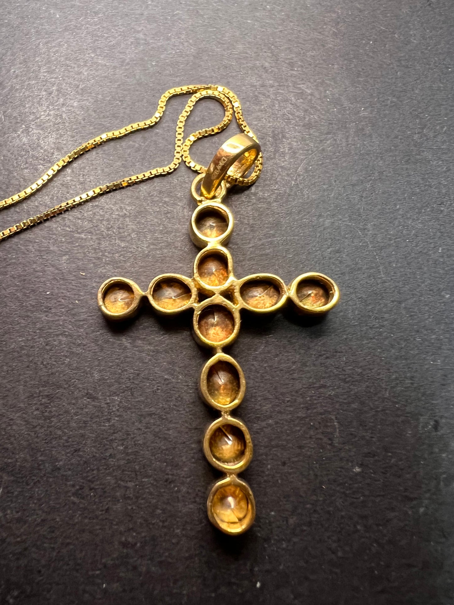 Yellow polki diamond cross pendant and chain in gold over sterling silver