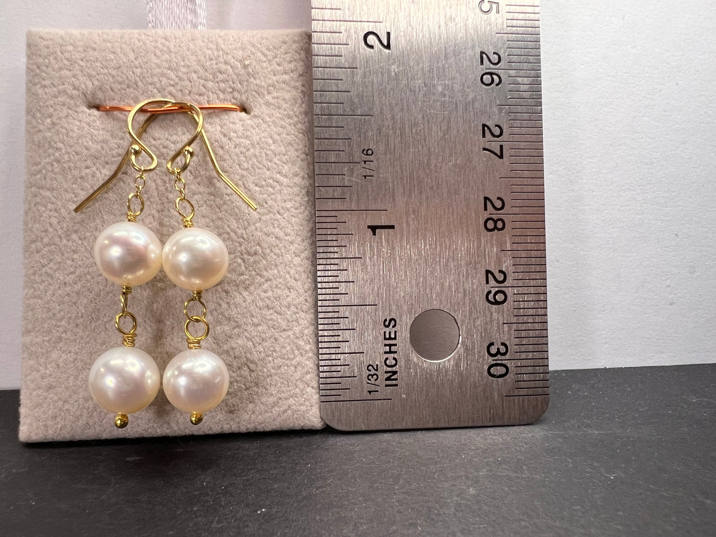 White cultured pearl dangle earrings in gold over sterling silver *NEW*