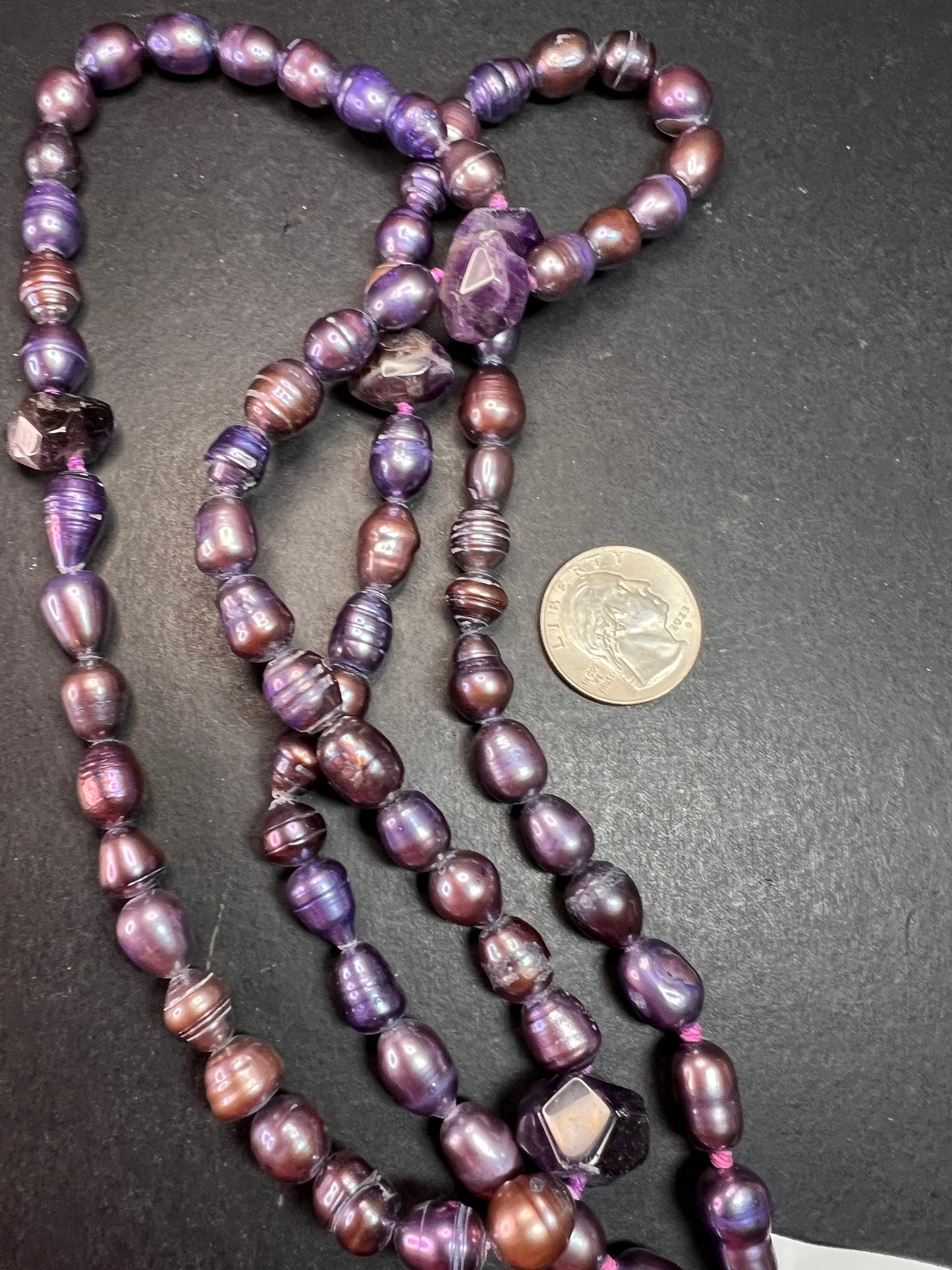 NEW purple pearls and amethyst necklace with sterling silver clasp