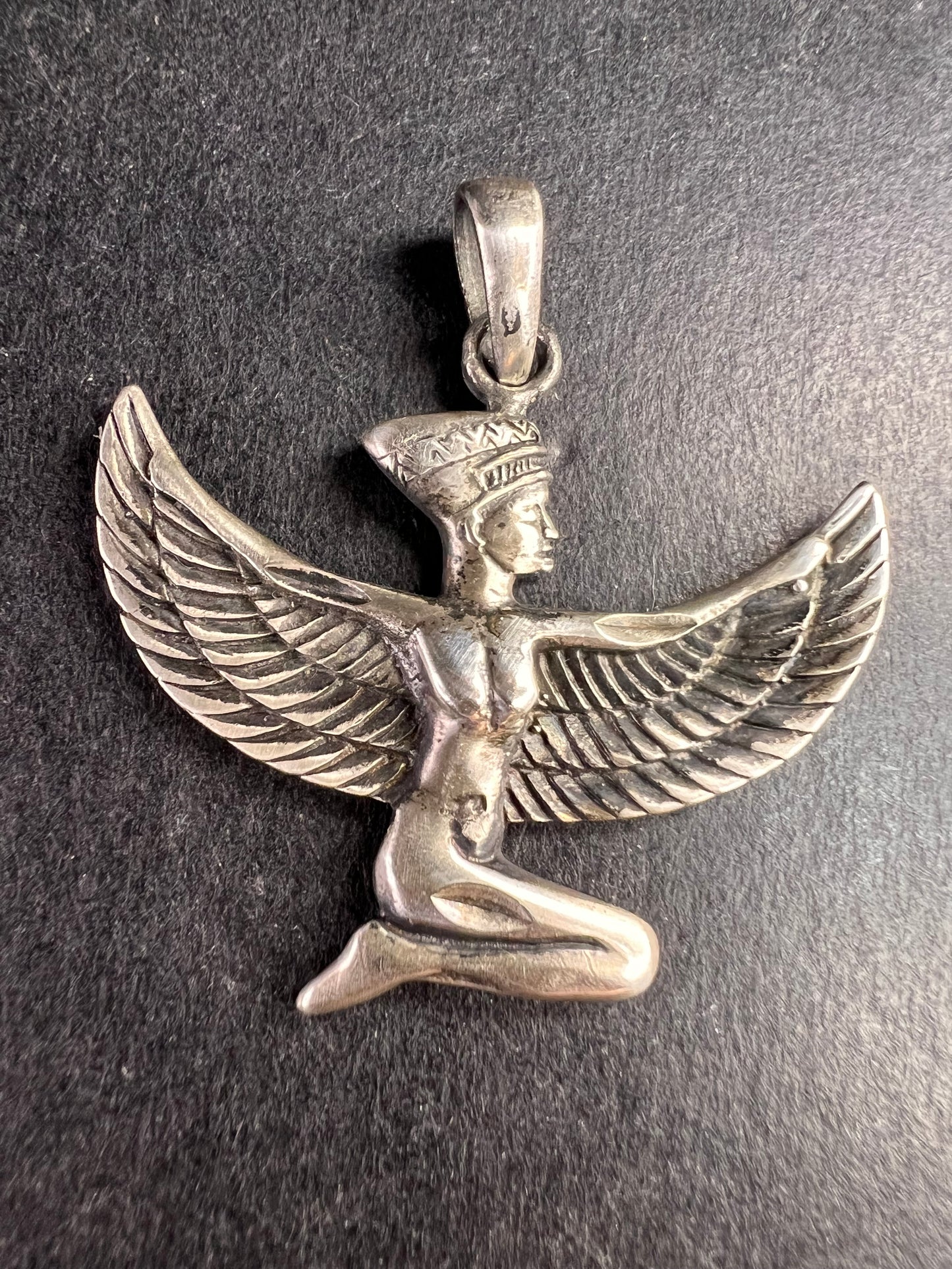Vintage Sterling Silver Isis Goddess Pendant – Winged Egyptian Protection Amulet