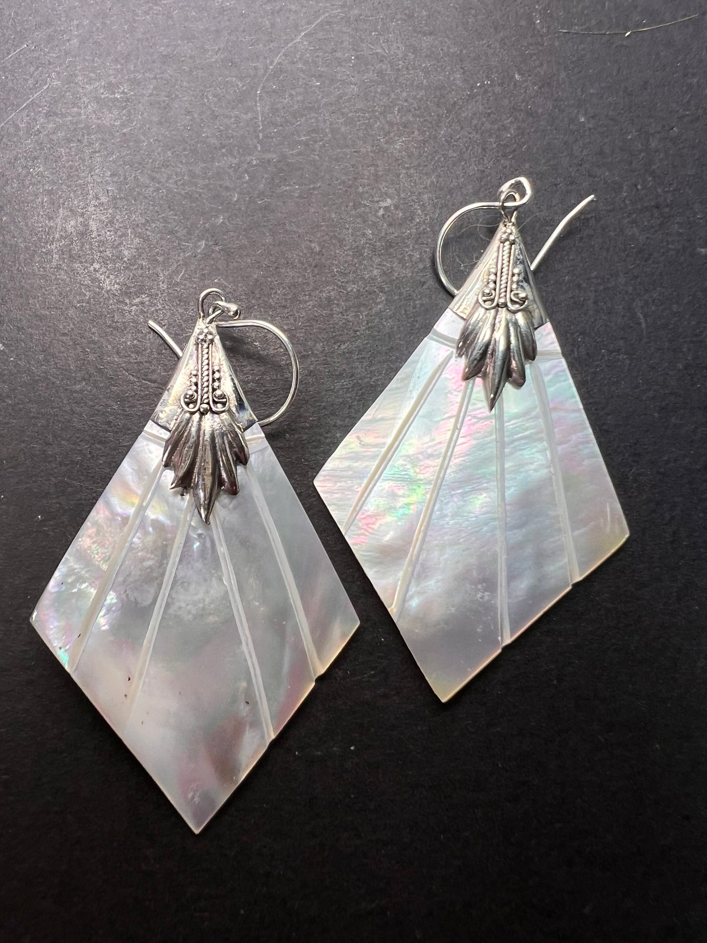 Mother of pearl sterling silver diamond dangle earrings