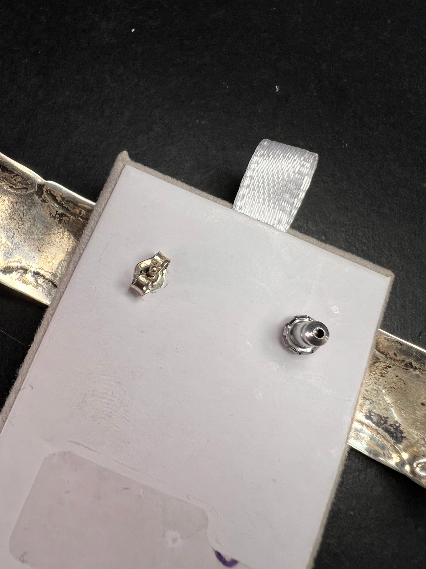 Vintage Sterling Silver Hematite Wide Band Post Earrings Southwestern Handmade