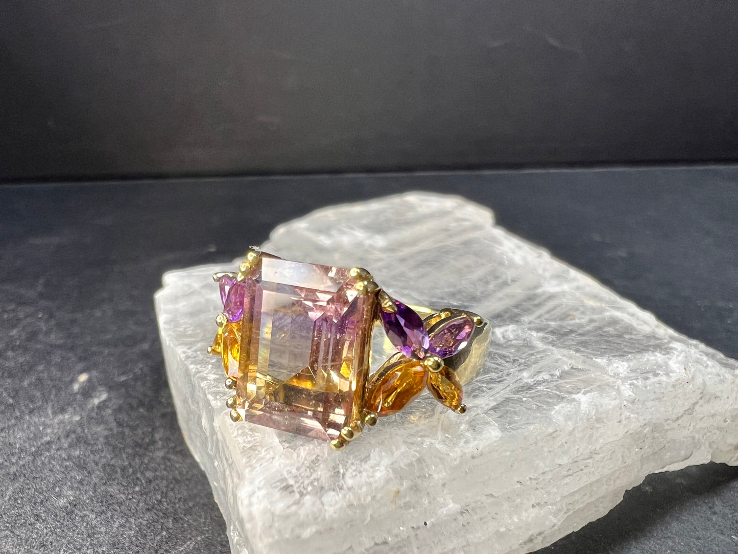 Ametrine Citrine Amethyst Ring Gold Plated 925 Size 7