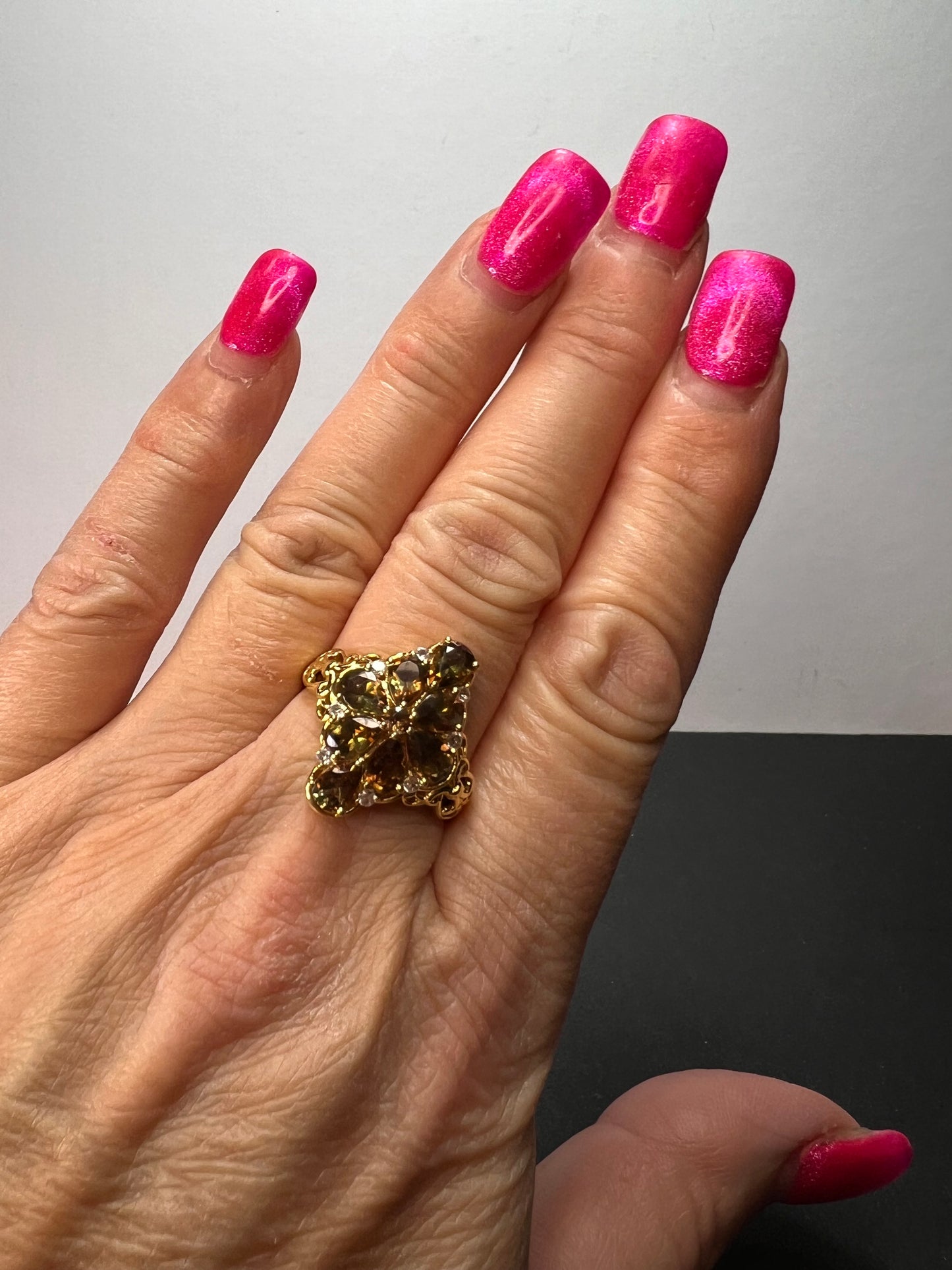 Andalusite and zircon cocktail ring in gold vermeil size 10