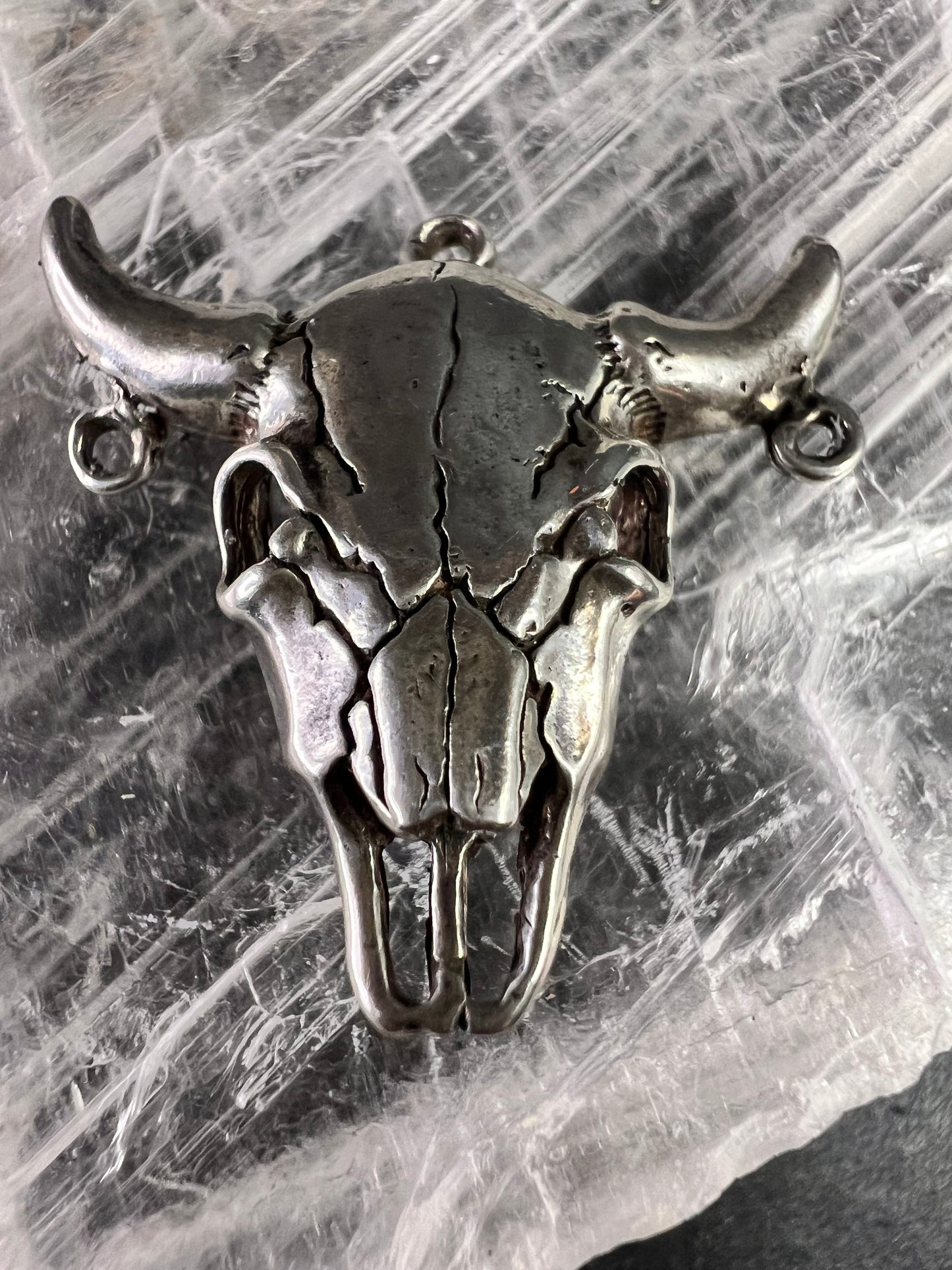 Vintage Sterling Silver Bull Skull Pendant Charm Jewelry Finding