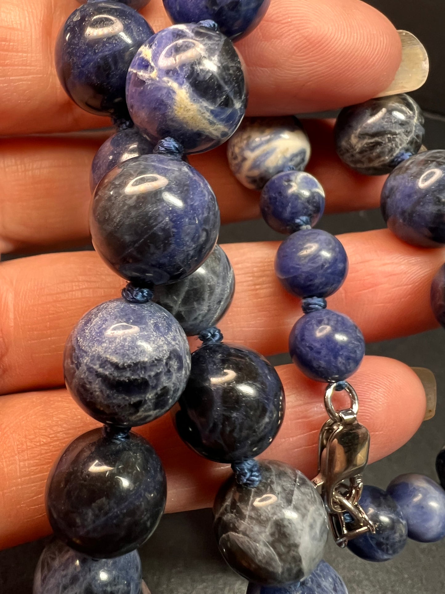 NEW sodalite and hematite necklace with sterling silver clasp