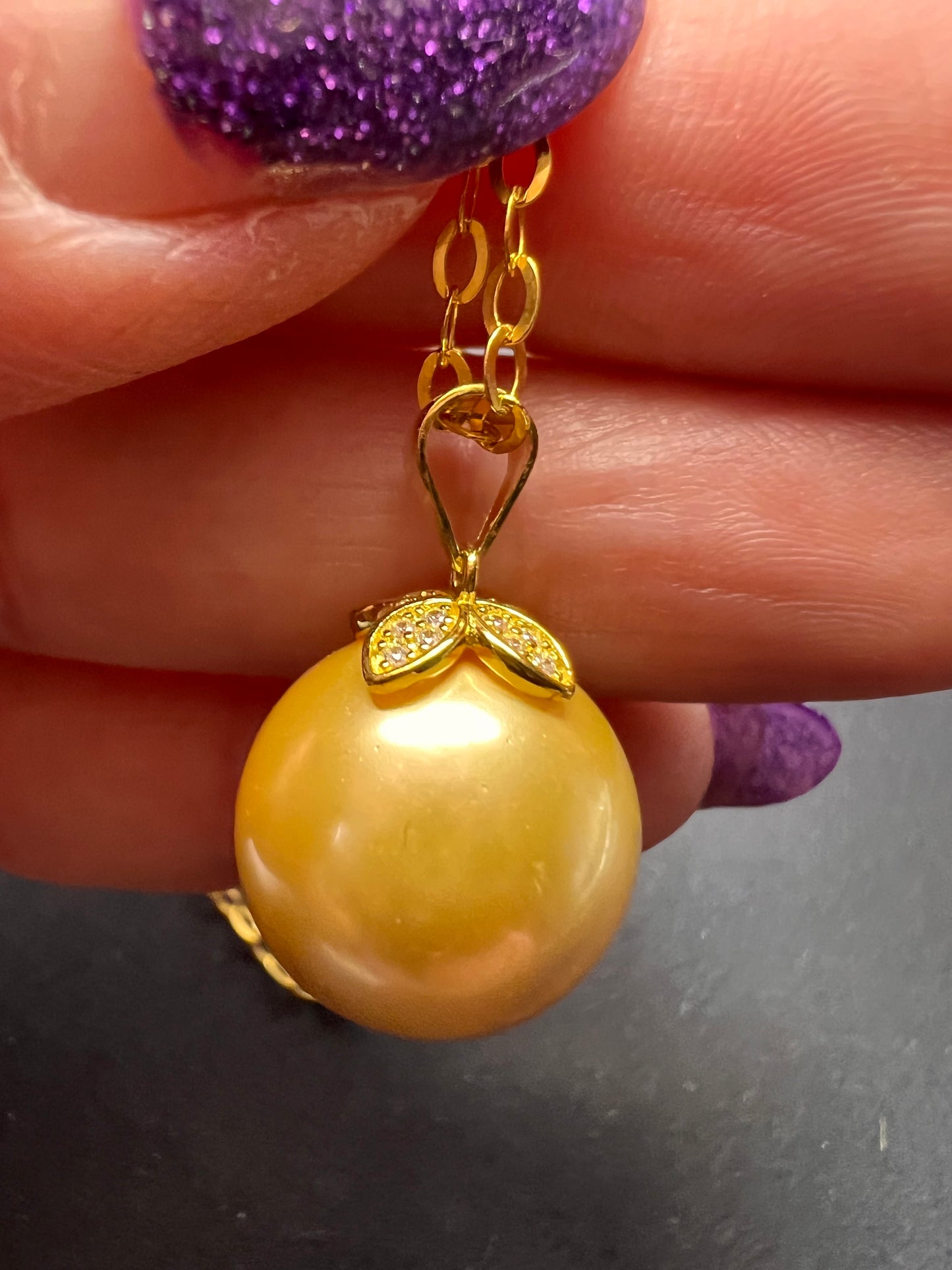 10-11 mm Golden south seas pearl and white topaz pendant 18k gold over sterling silver pendant and chain necklace