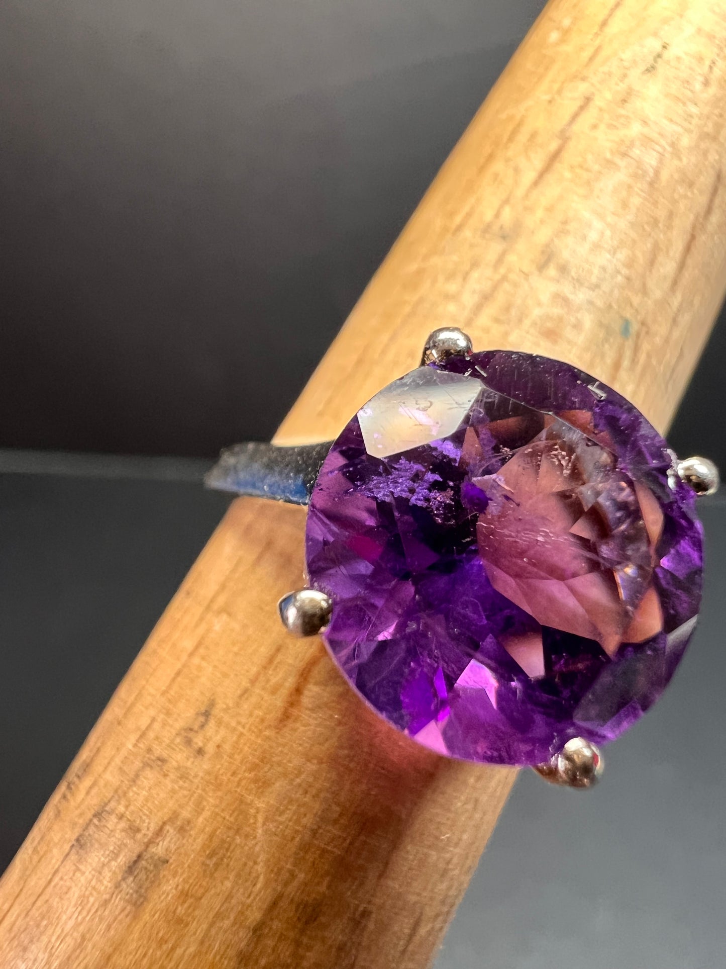 Vintage Samuel Aaron amethyst solitaire sterling silver ring size 7