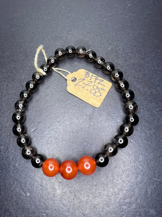 Smoky quartz and carnelian bracelet 7 inch