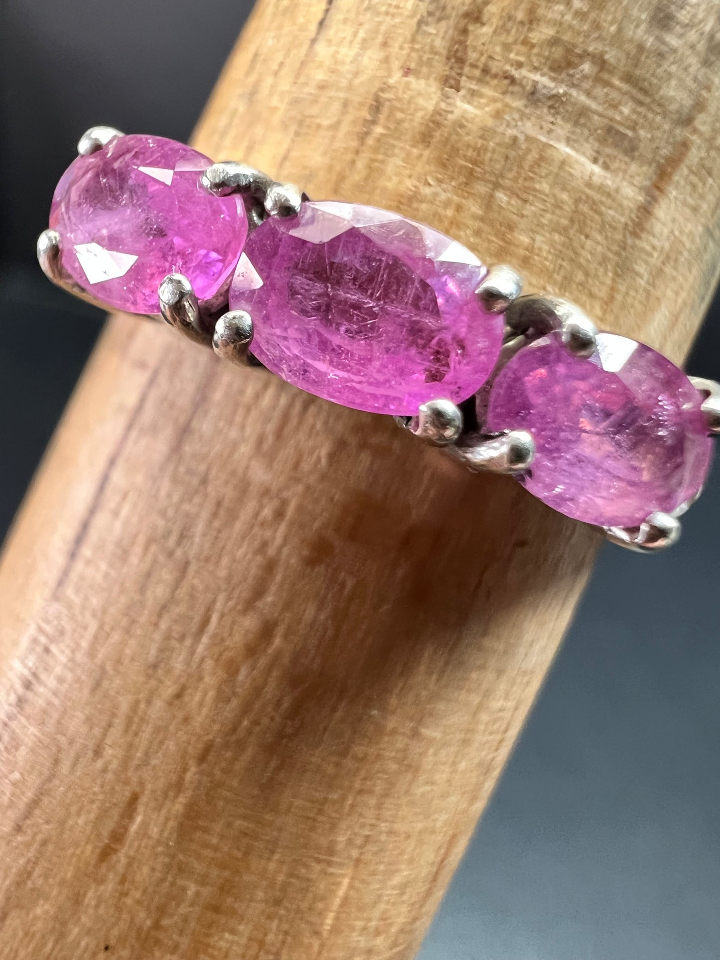 Pink Sapphire & White Zircon Sterling Silver Ring Size 9
