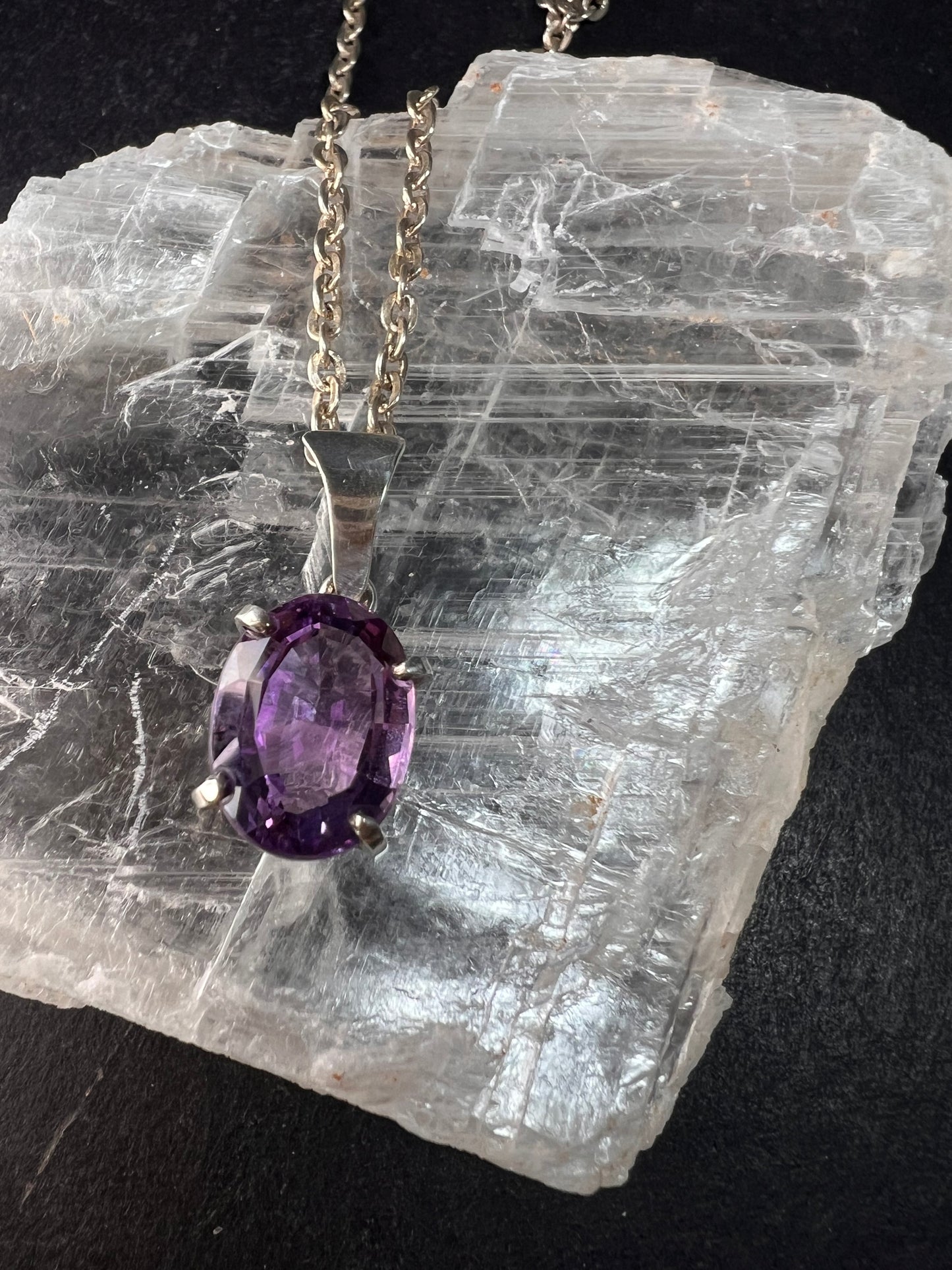 Vintage Amethyst Sterling Silver Pendant on 960 Silver Chain 18”